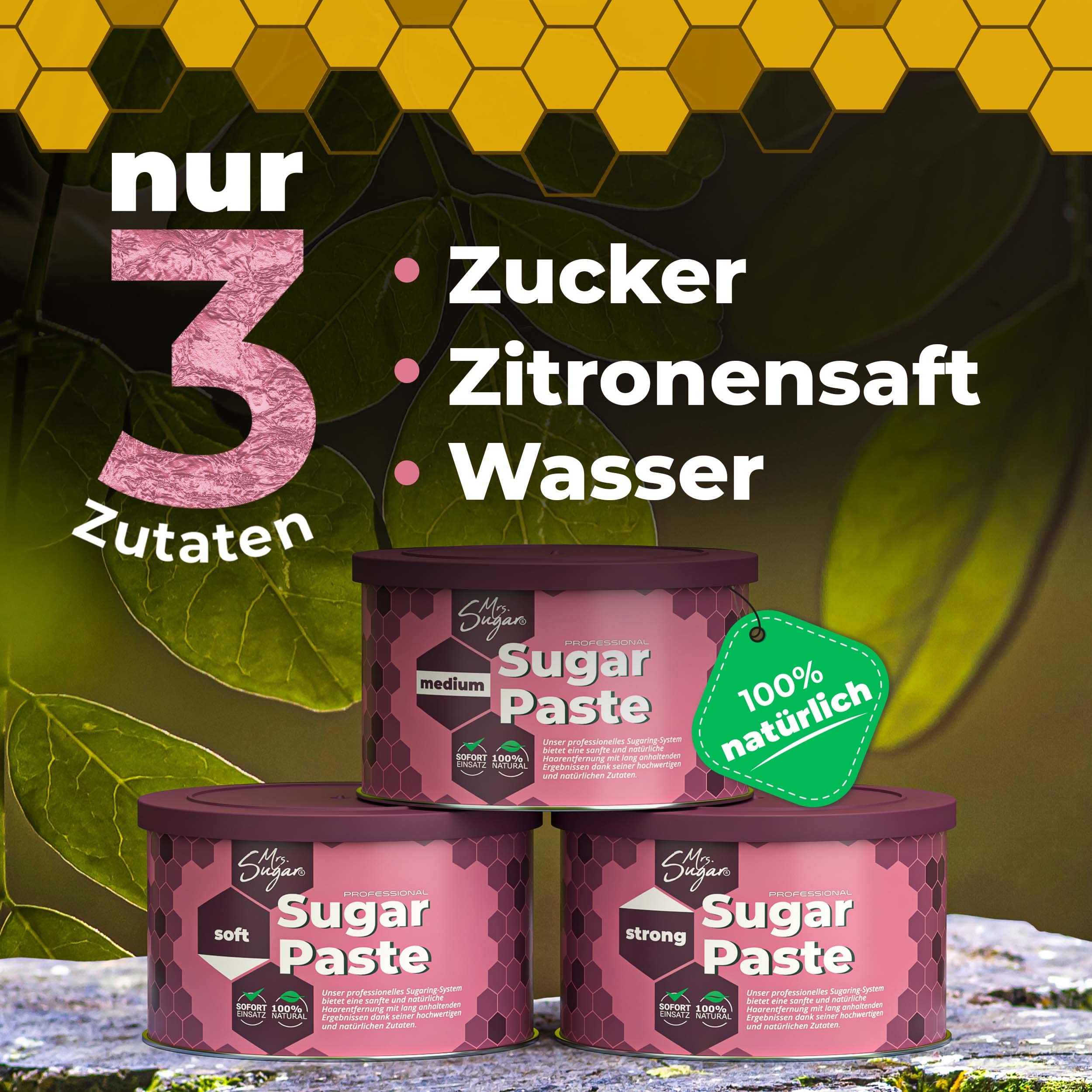 Sugaring Paste Mrs. Sugar 1x Zucker-Spatel, Strong Zuckerpaste Haarentfernung 550g (Strong)