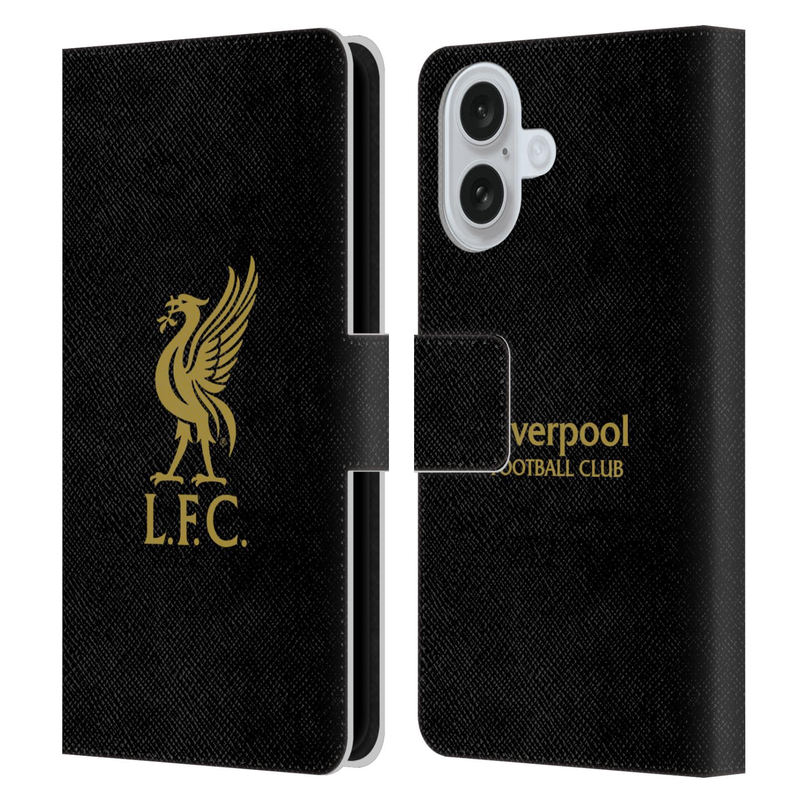 Head Case Designs Officially Licensed Liverpool Football Club Gold Logo On Black Liver Bird Leather Wallet Case Compatible With Apple iPhone 16