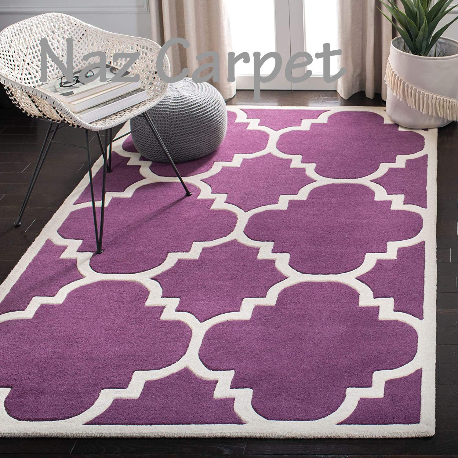 Naz Carpet Floral Modern Hand Woven Round Carpet (Dark Purple, Wool & Wool Blend, 7 x 7 Feet)