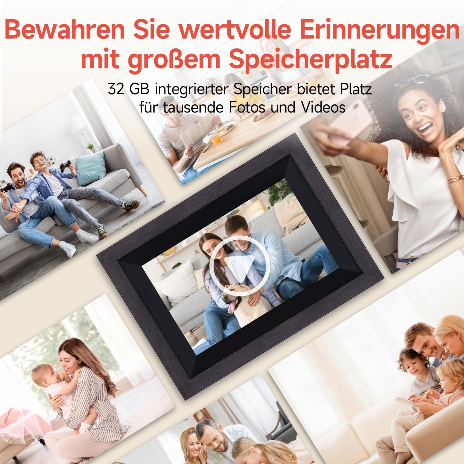 Digitaler Bilderrahmen, Rollei Smart Frame WiFi 105 10,1 Zoll Frameo WLAN Digital Photo Frame 1920x1200 Touchscreen 32GB Speicher Holz Schwarz Digitaler-Bilderrahmen-Digital-Elektronischer-Fotorahmen