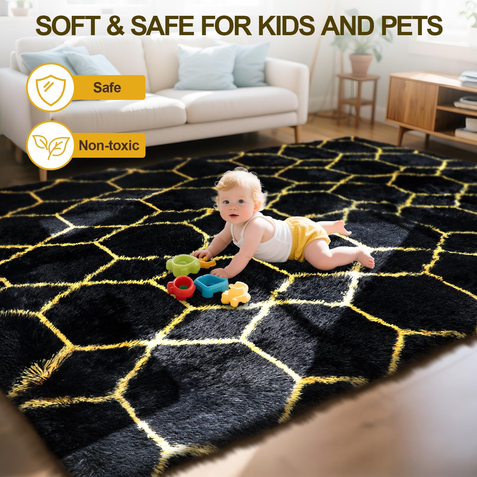 Untimaty Geometric Rugs Living Room-120x180cm Extra Large Black Rug - Image 4