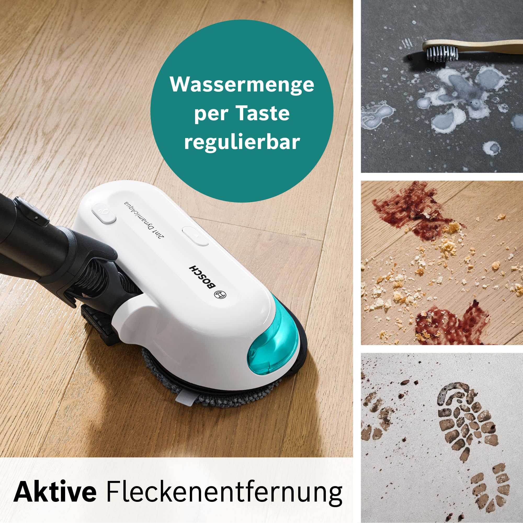Bosch Akku-Staubsauger Unlimited 7 ProHygienic Aqua BKS71HYG4, kabellos, 2in1 Saugen & Wischen, Knickrohr, HEPA-Filtersystem, 10 J. Motorgarantie, Wechselakku, Mini-Turbo-Düse, Made in Germany, weiß