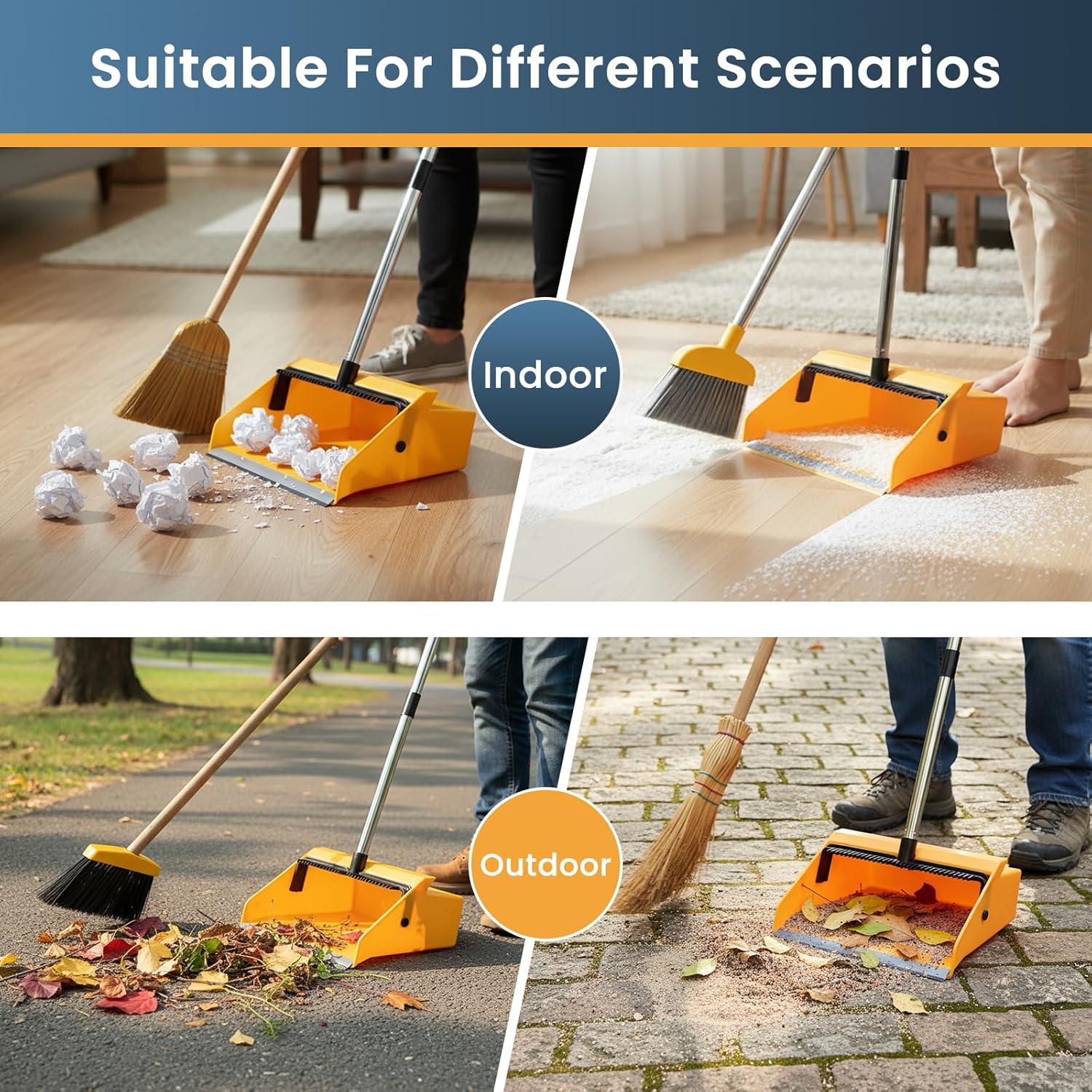 Large Commercial Dustpan with Comb,Long Handle Upright Heavy Duty Dust Pan Outdoor Indoor for Courtyards, Garages, Lobbies, Shopping Malls, Market Floors, Sidewalks, Classroom Floor Cleaning - Image 6