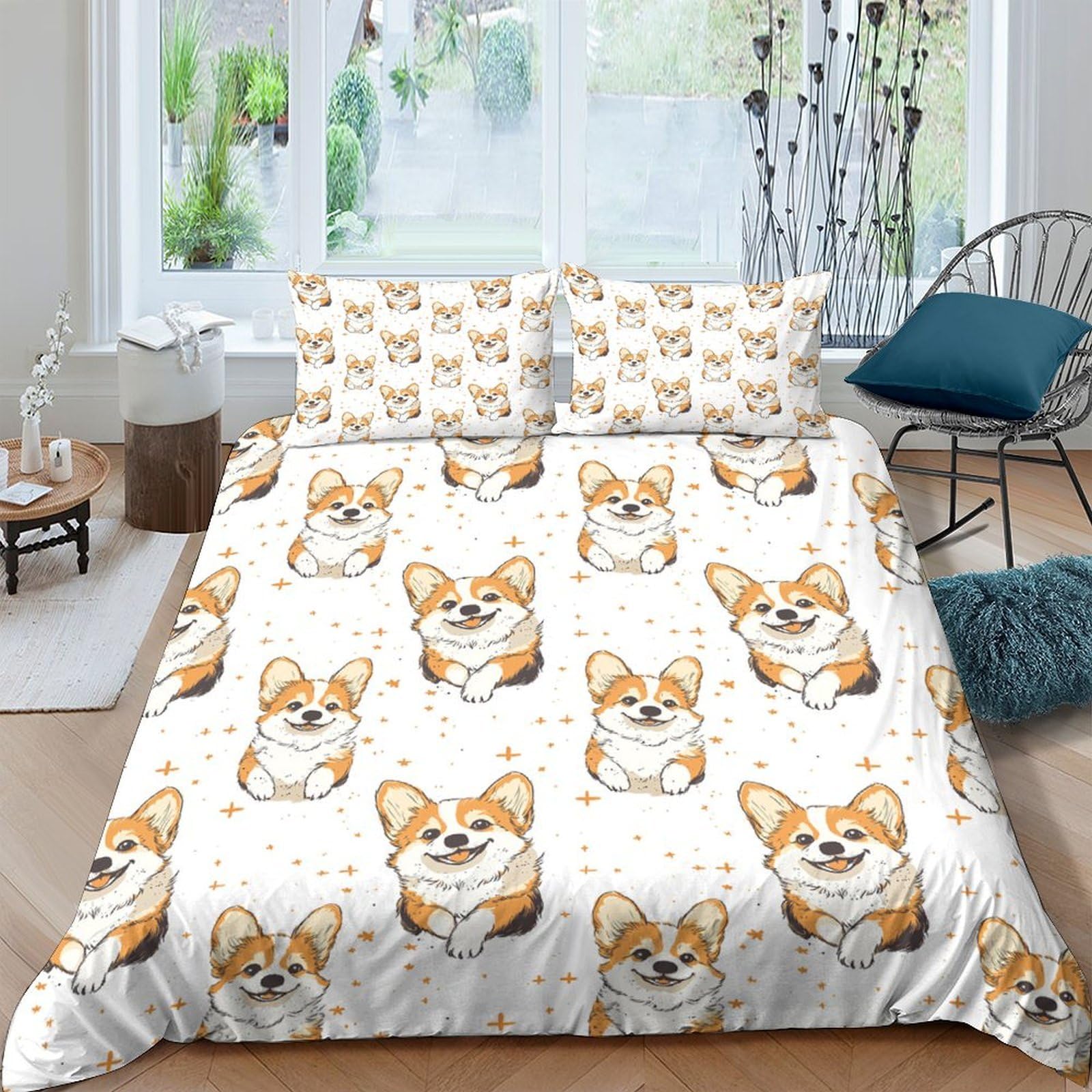 Ctjqhvkz Style-10 3D Printed Corgi Dog Pattern Fitted Sheet Microfiber Soft Decorative Cartoon Puppy Bed Cover For Bedroom Guest Room Mattress Protection Single（135X200cm）
