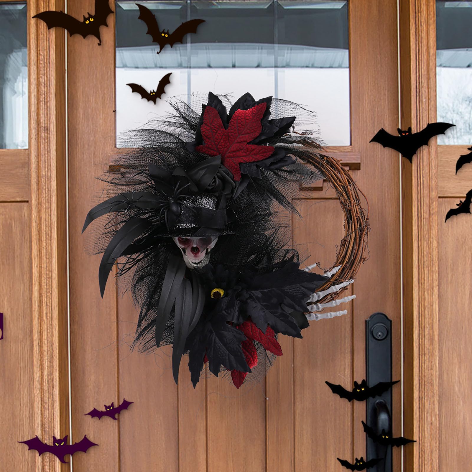 Wieniec Halloween z Czaszką i Rękami Szkieletu Straszny