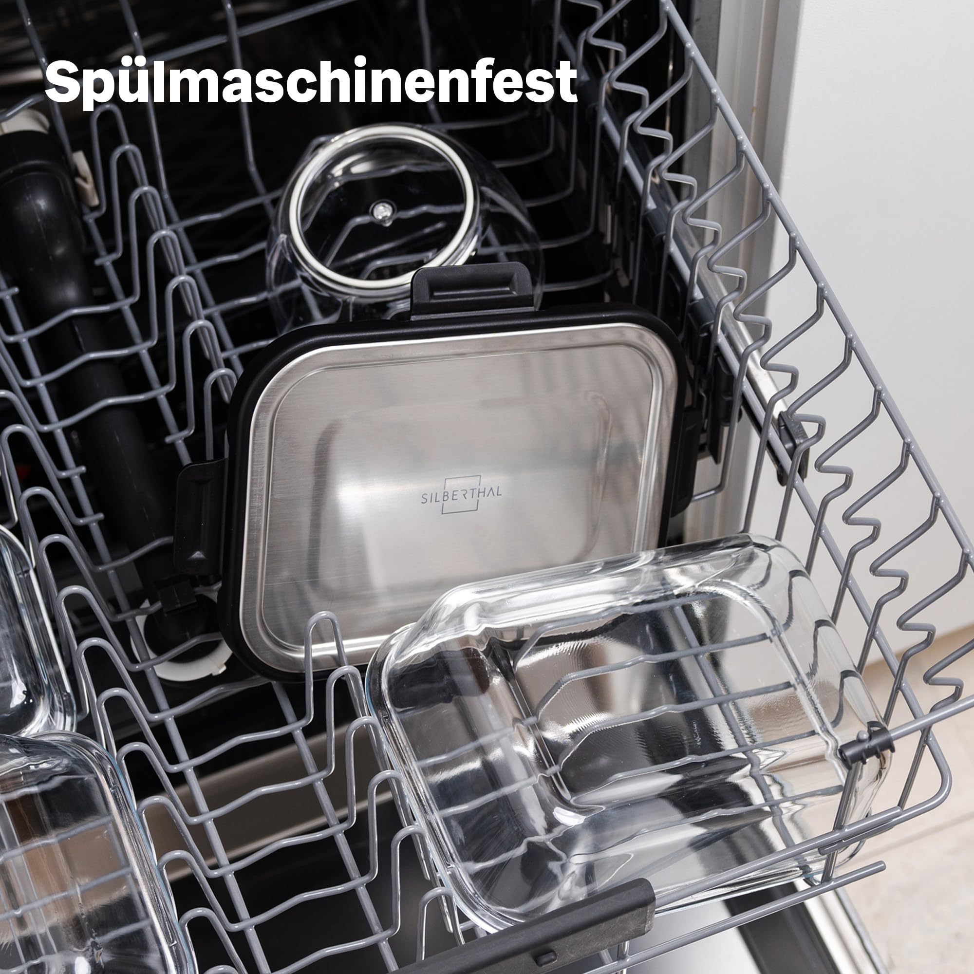 SILBERTHAL Frischhaltedosen Glas 6er Set mit Edelstahl Deckel - Luftdicht für Meal Prep - Lunch Box für unterwegs, Office, Camping - Spülmaschinen & Backofenfest