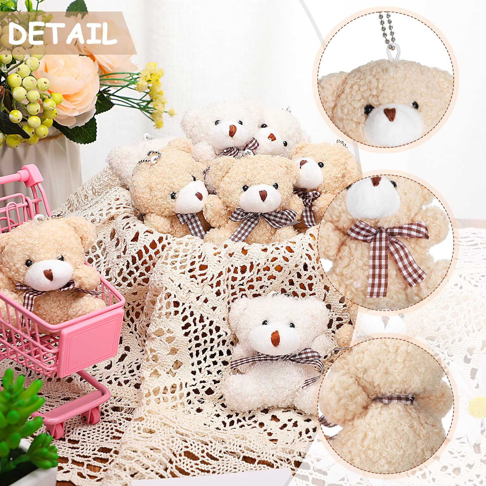Zomiboo 12 Pezzi 4 Pollici Mini Animali di Orsetto Coniglietto Cucciolo Koala di Peluche Giocattoli Pasquali Bambole Pelose per Compleanno Portachiavi (Orsetto, Albicocca e Bianco)