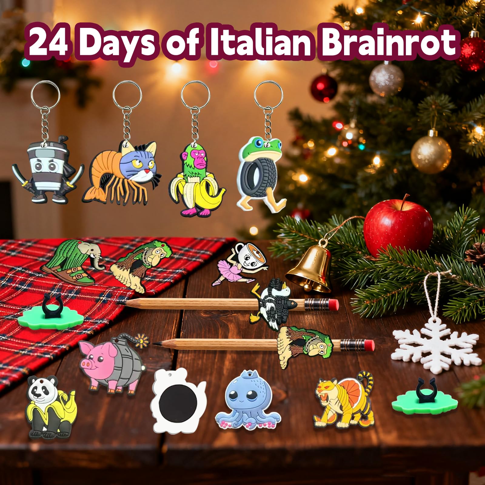 Calendrier De L'Avent 2025 Italian Brainrot - 24 Figurines Silicone Tralalero Tralala - Décoration Noël Mème Humoristique