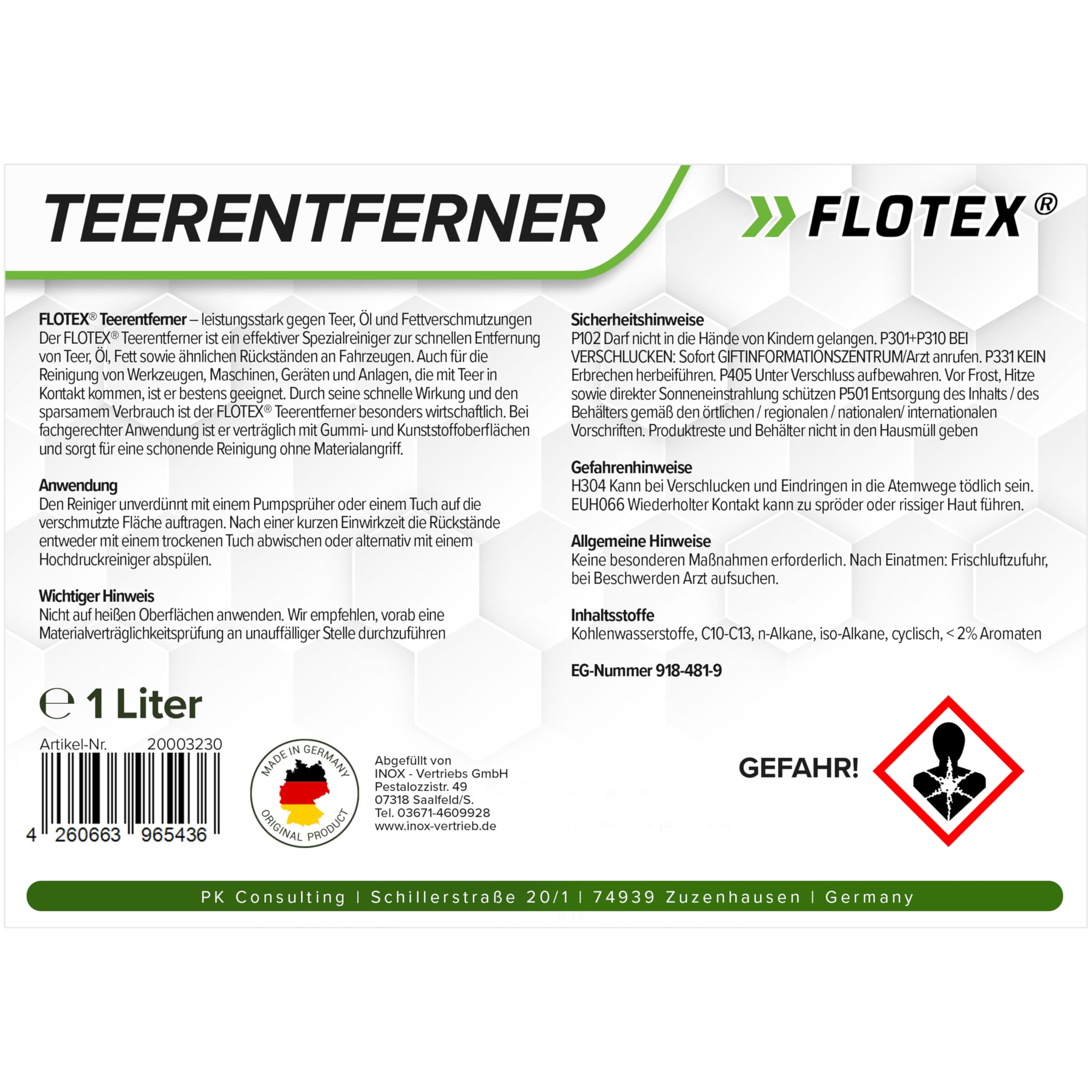 Profi Teerentferner Auto - 4x1L I Teer Entferner für Auto, Wohnmobil, Werkzeuge & Mehr - Löst effektiv Rückstände von Teer, Bitumen, Öl & Fett I Bitumen Entferner, Baumharzentferner