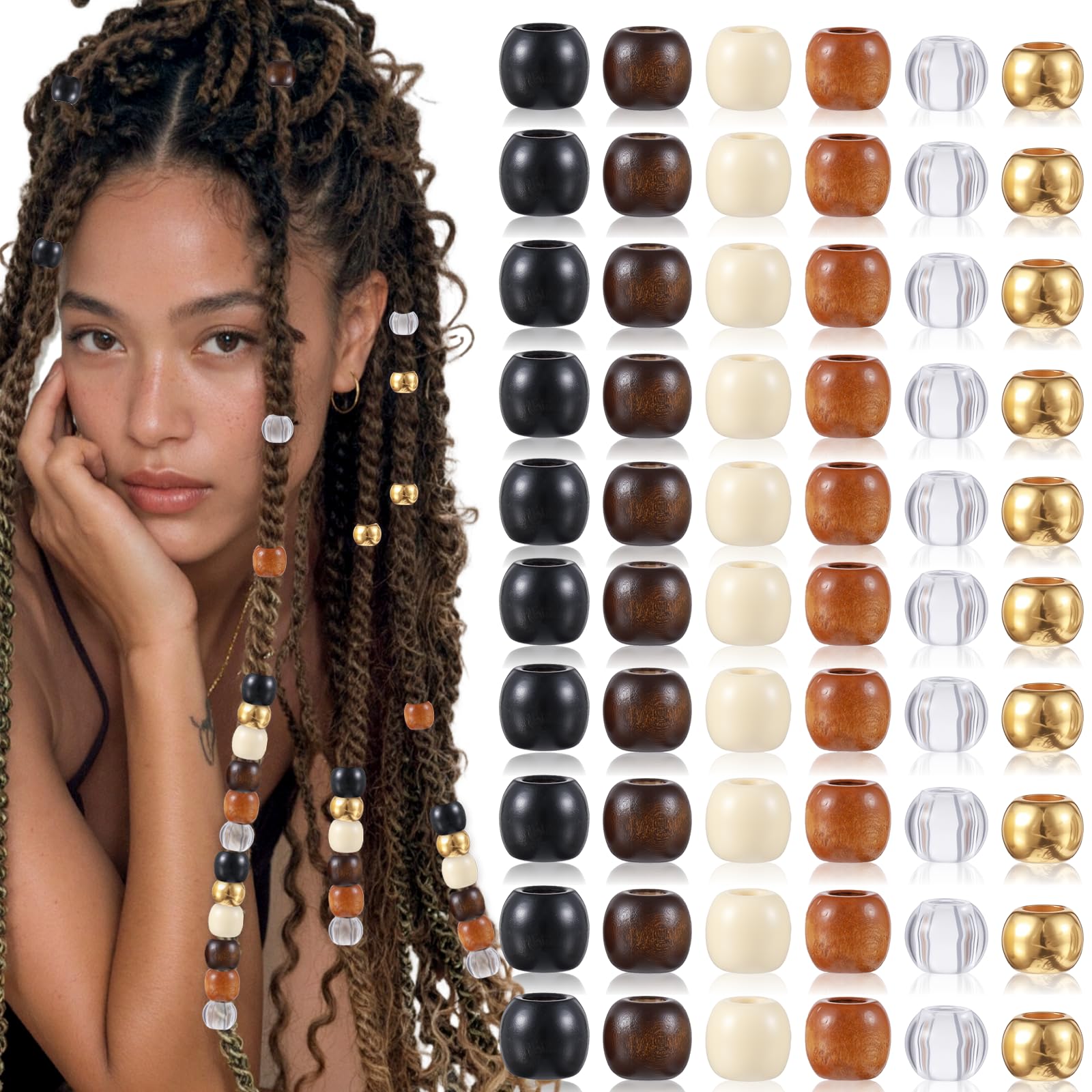 60 PCS Wooden Hair Beads for Braids Hair Jewelry for Braids Loc Dreadlock Accessories Cute Braid Decoration Jewelry Making Kit Braid Clips for Women Men DIY Crafts 6 Colors