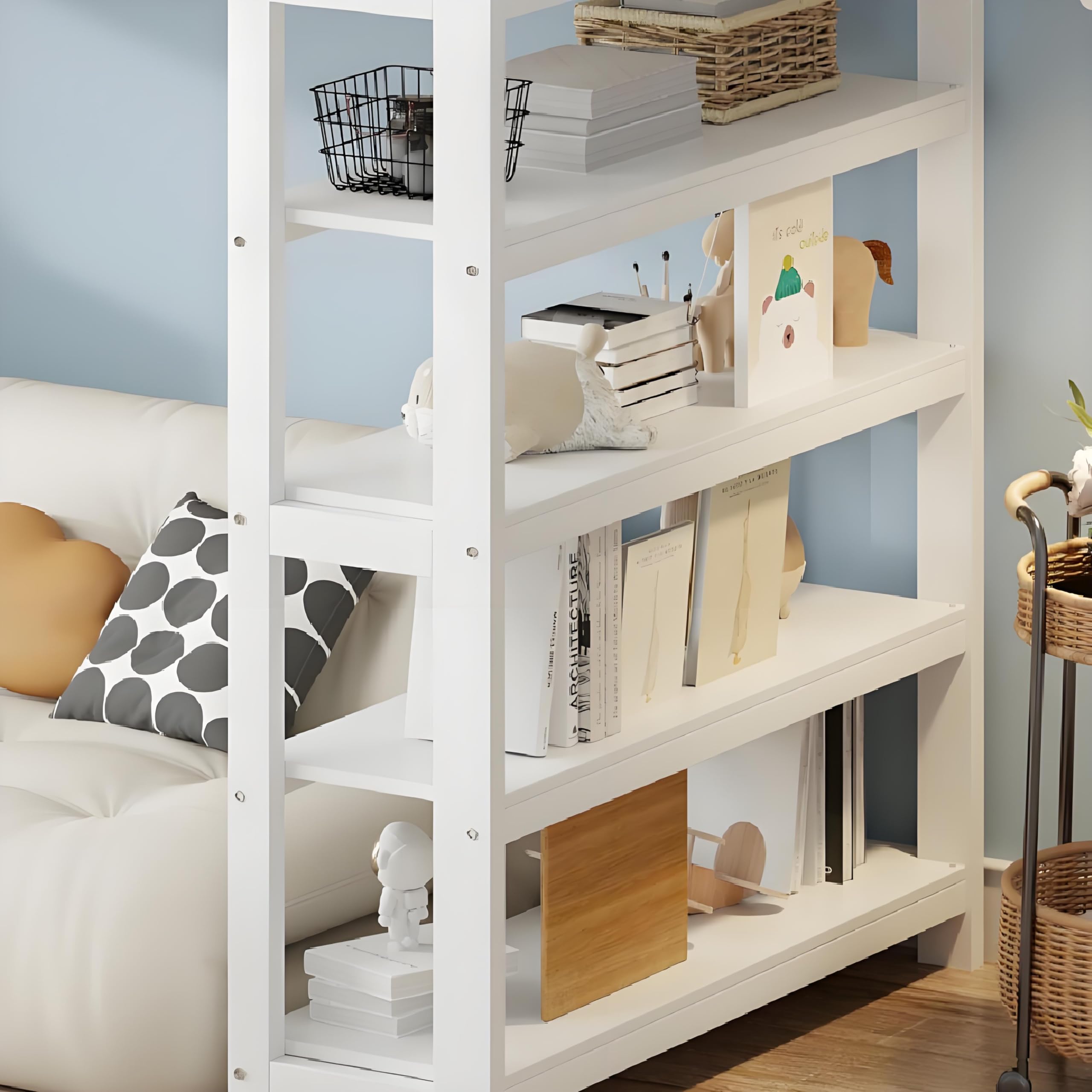 Hochbett 90x200 mit Kleiderschrank, Kinderbett Hochbett mit Treppe und Stauraum, Stockbett, Kinderhochbett, Ohne Matratze, Weiß