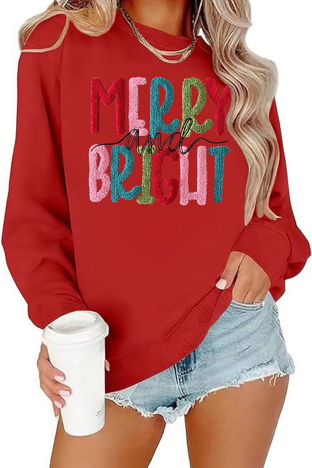 Merry Christmas Chenille Patch Sweatshirt for Women