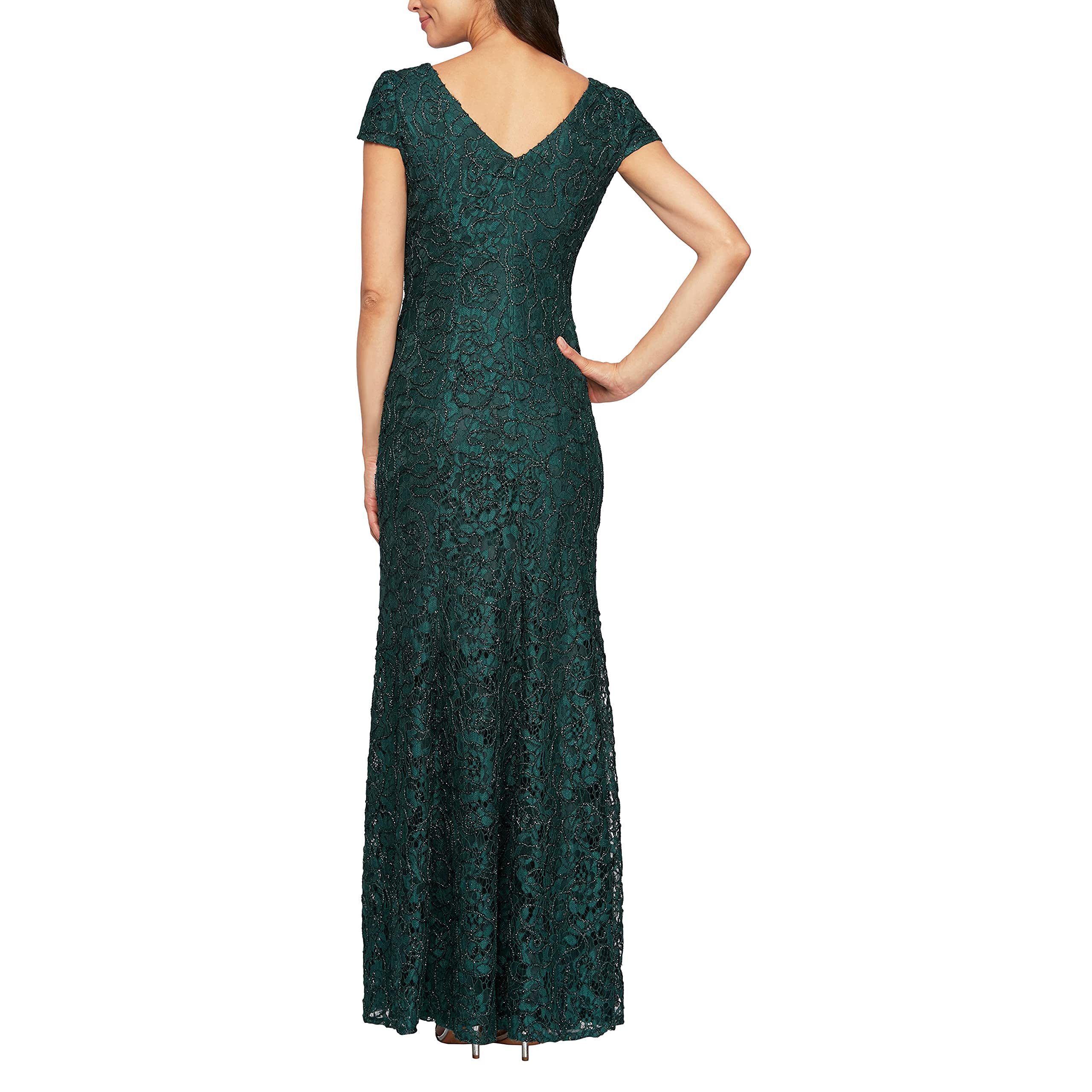 Alex Evenings Women's Long Rosette Mother of The Bride Dress with Short Sleeves: , Wedding Guest (Petite and Regular Sizes)