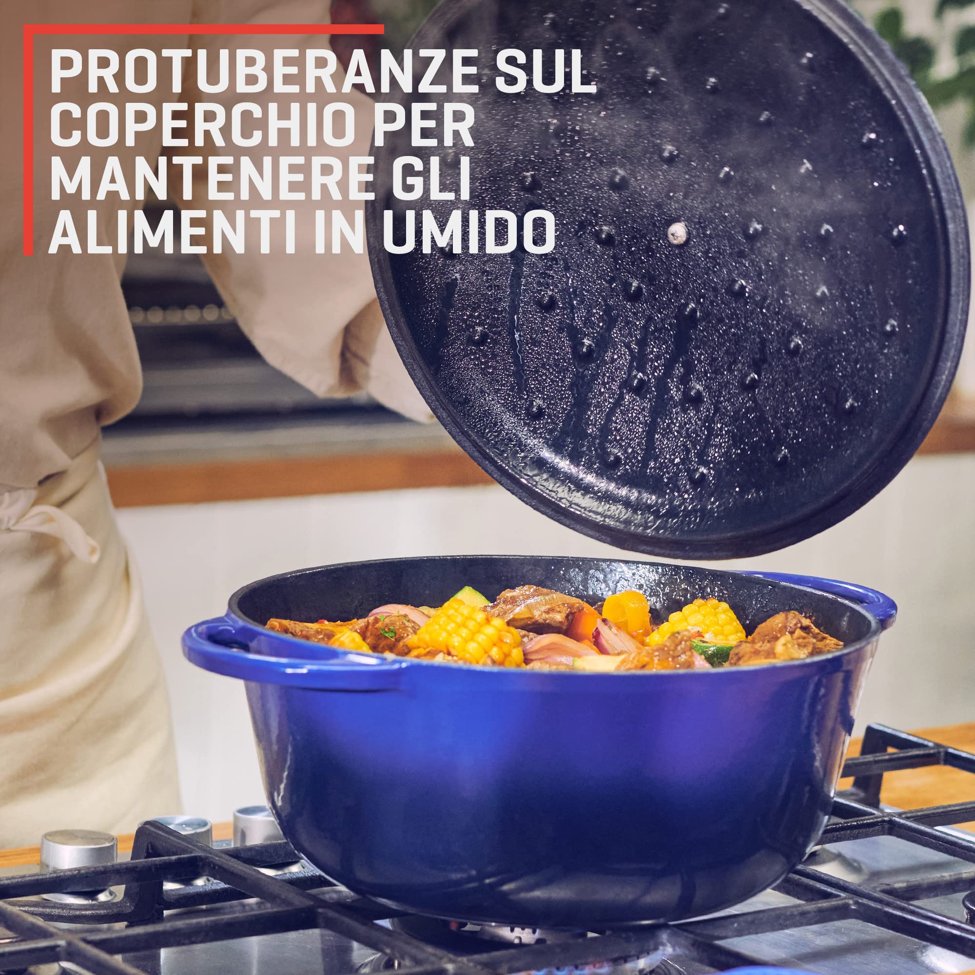 Uno Casa Pentola Forno Olandese in Ghisa Smaltata 5,6 litri Blu con Presine e Sottopentola in Silicone