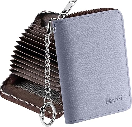 Miniatura 26 de Mayski - Cartera para tarjetas de crédito con cremallera para mujeres, tarjetero pequeño de acordeón, llavero con tarjetero para tarjetas