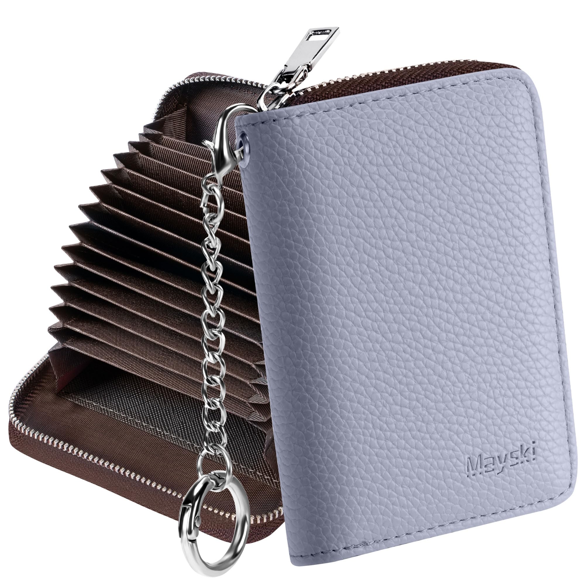 Mayski Credit Card Holder, Zipper Credit Card Wallet for Women, Small Accordion Card Cases Holder, KeyChain Wallet, Business Card Holder, Canel Blue