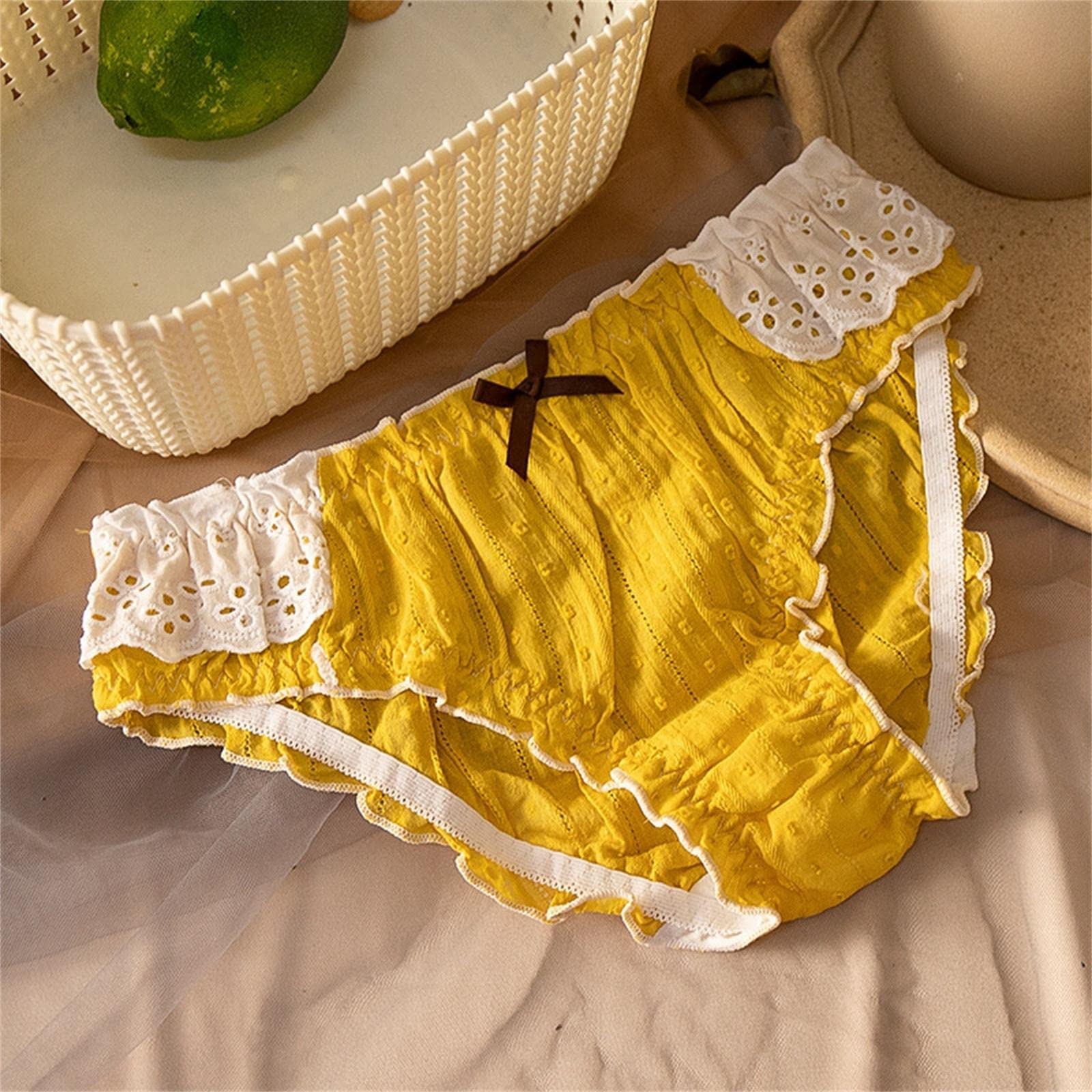 Slip Donna 3 Pacchi Signore Bowknot Puro Cotone Sexy in Pizzo-White,L 45-55Kg