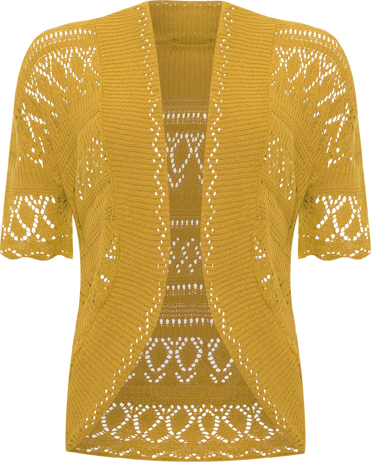 Wearall Women's Mustard Plus Size Crochet Knitted Short Sleeve Shrug Cardigan Top - 24-26