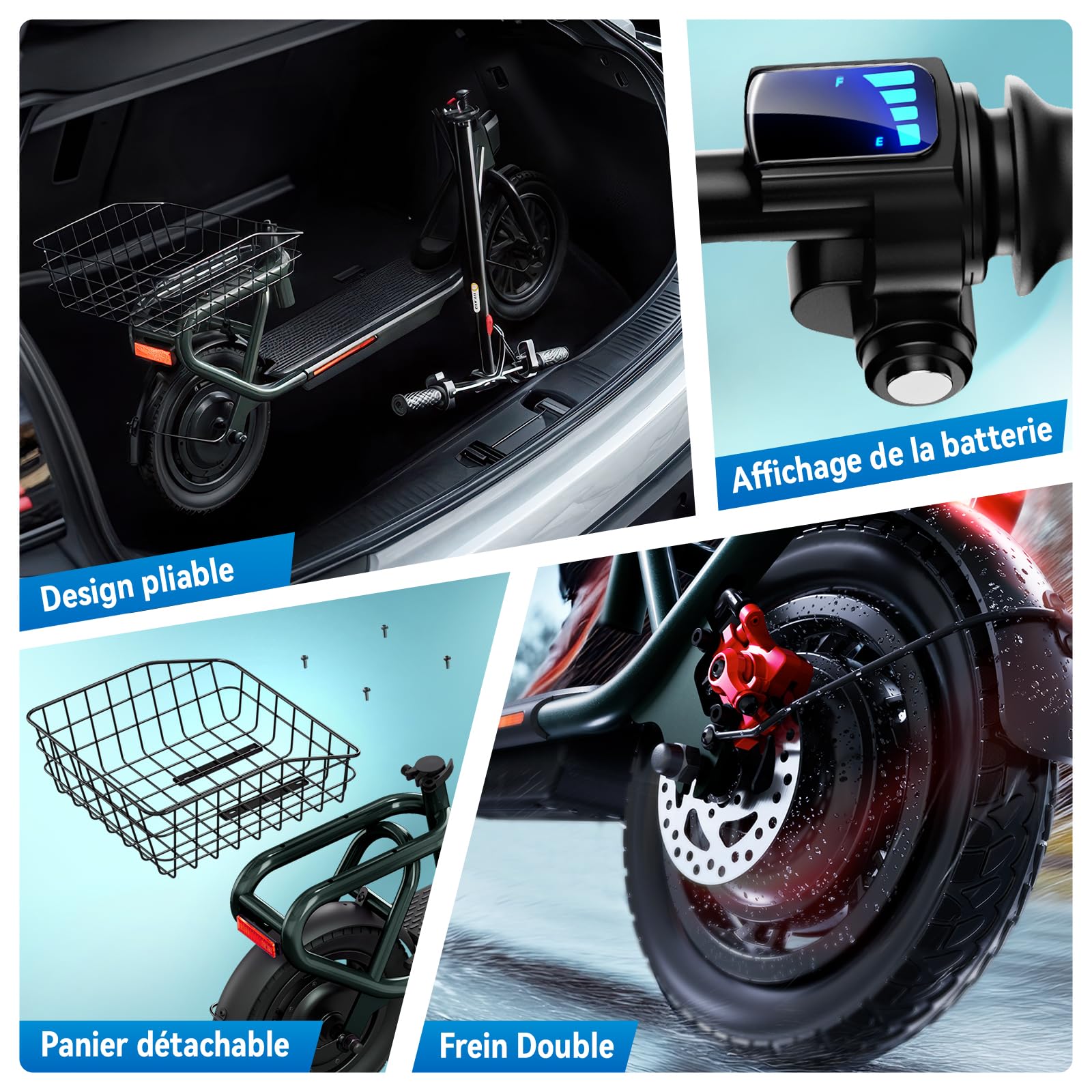 SISIGAD Trottinette Électrique Adulte 12 Pouces Trottinette Électrique Pliable avec Panier, 36V 7.8AH Batterie 25km/h Vitesse 300W Moteur, Scooter Électrique avec Double Frein et Lumière