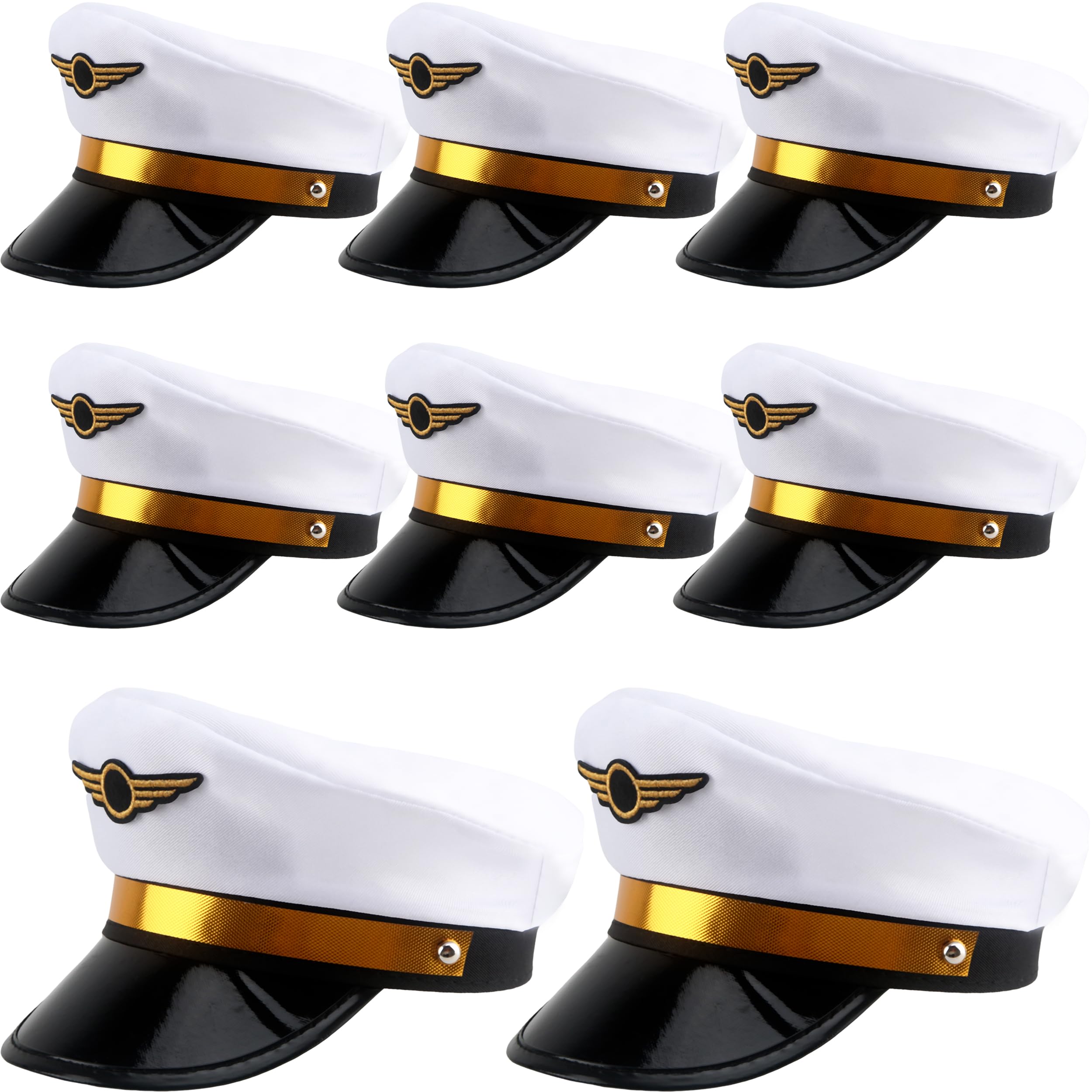 SGBETTER 8 Pack Adult Pilot Hats Bulk Adjustable Airplane Pilot Hat Airline Captain Hat for Men Women Halloween Party Dress up Props