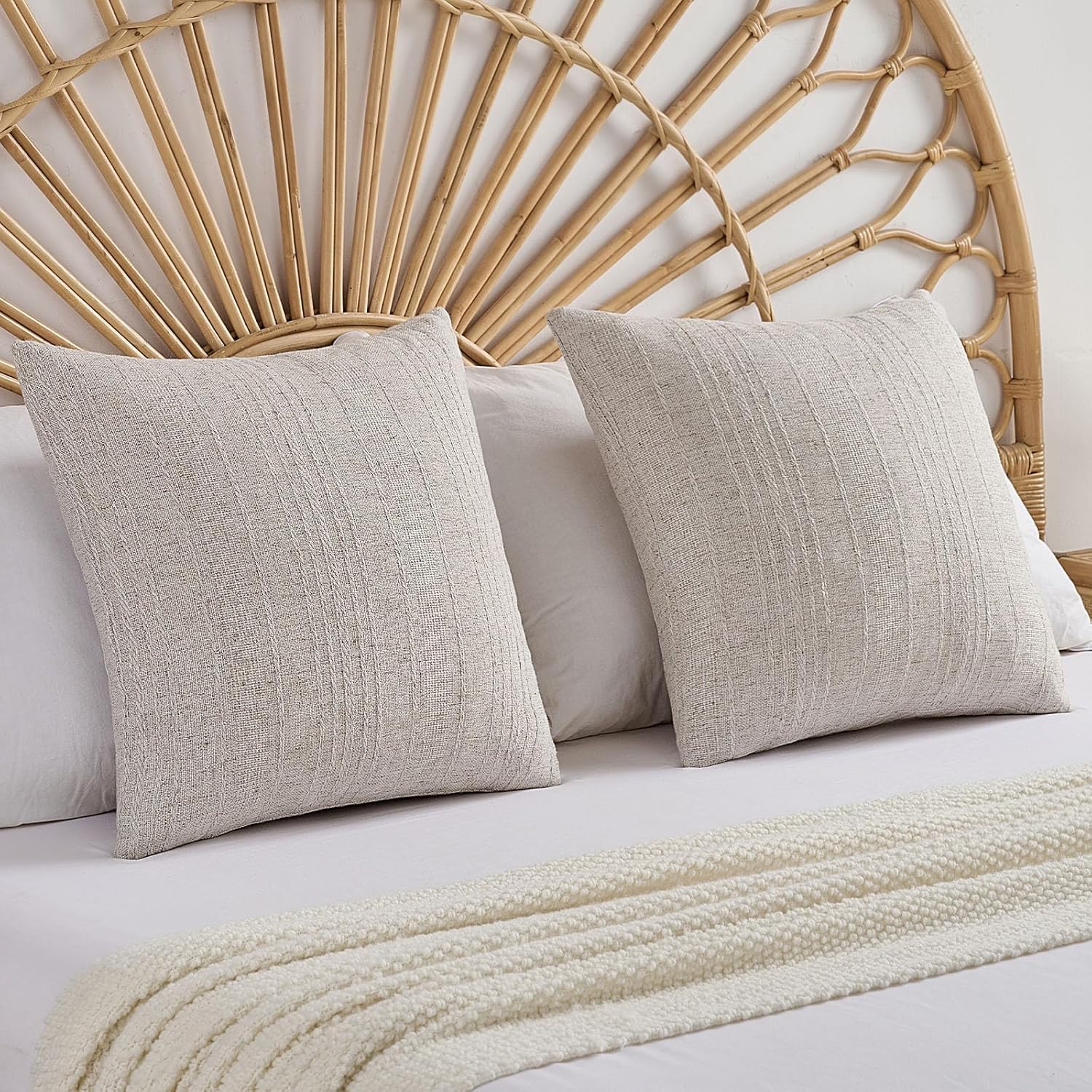 FUTEI Natural Decorative Throw Pillow Covers 18x18 Inch Set of 2,Soft Linen Striped Texture Cushion Case,Farmhouse Home Decor for Couch Bed Living Room - Image 5