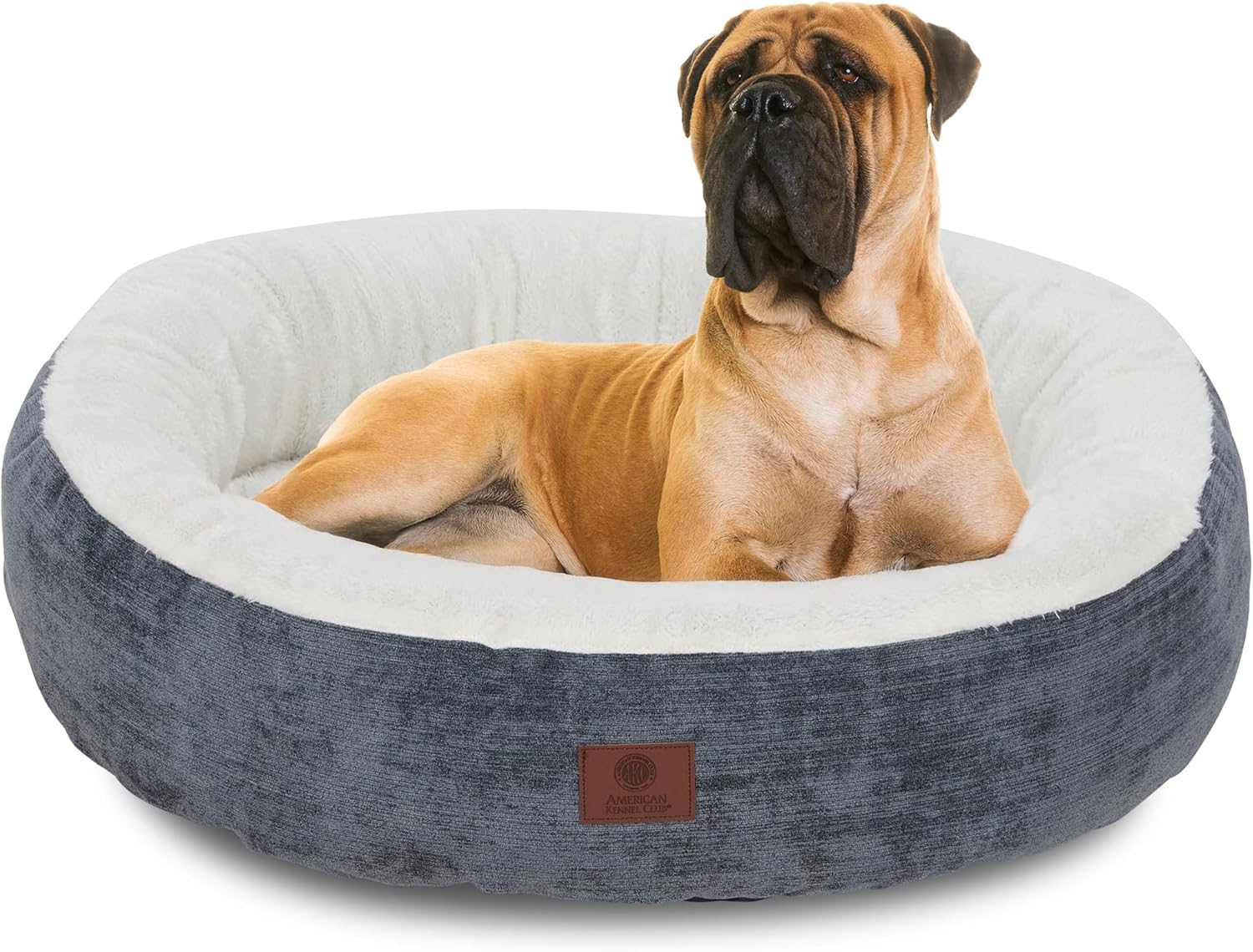 American Kennel Club 31" Mason Fabric Round Pet Bed - Stylish Washable Dog Bed with Non-Slip Bottom, Plush Sleeping Surface - for Cats, Large Breeds