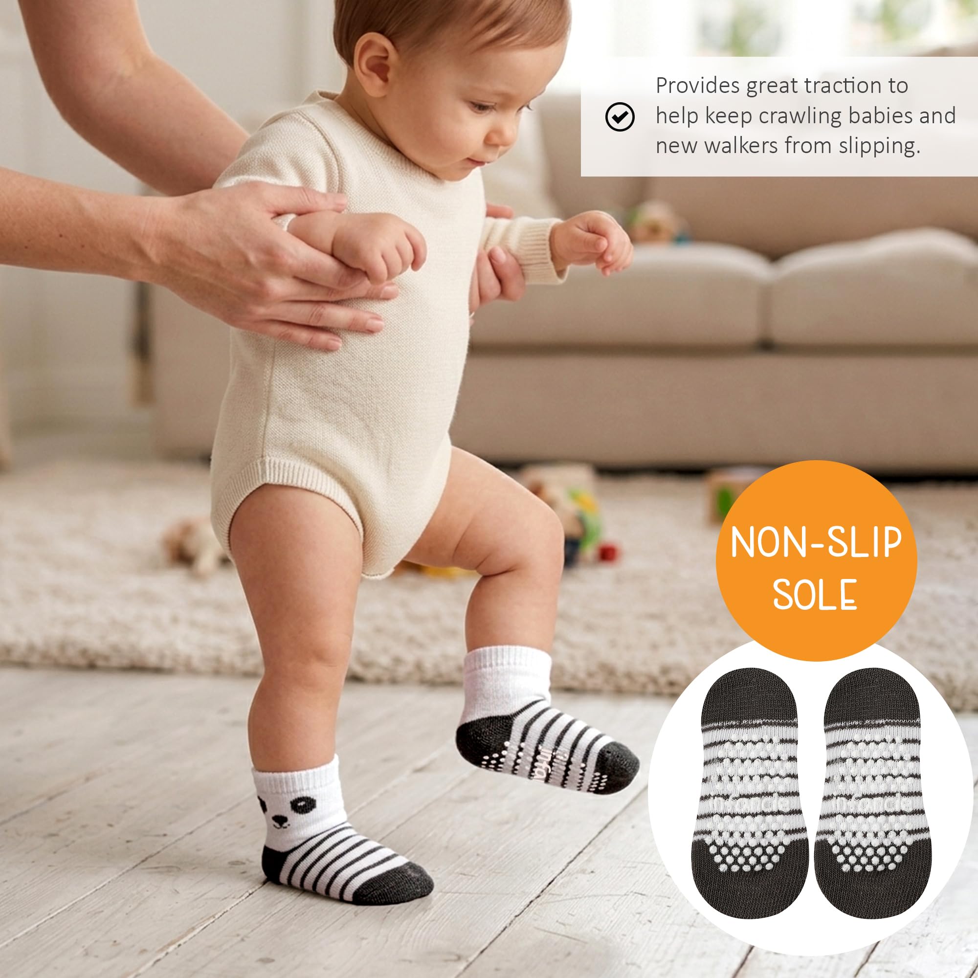 Calcetines para bebé con pinzas de 0-6 y 6-12 meses, suela antideslizante para caminar segura, puños acanalados unisex para permanecer en su lugar, 12 pares