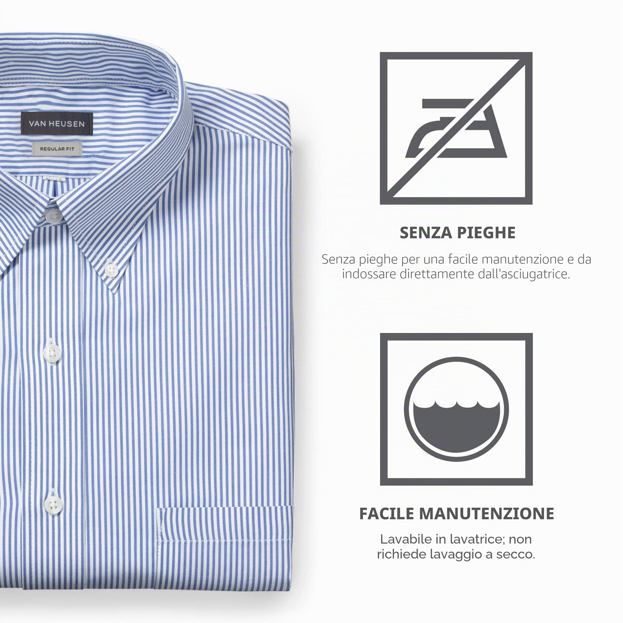 Van Heusen Men's Pinpoint Regular Fit Solid Button Down Collar Dress Shirt Camicia Elegante Uomo (Pacco da 1)