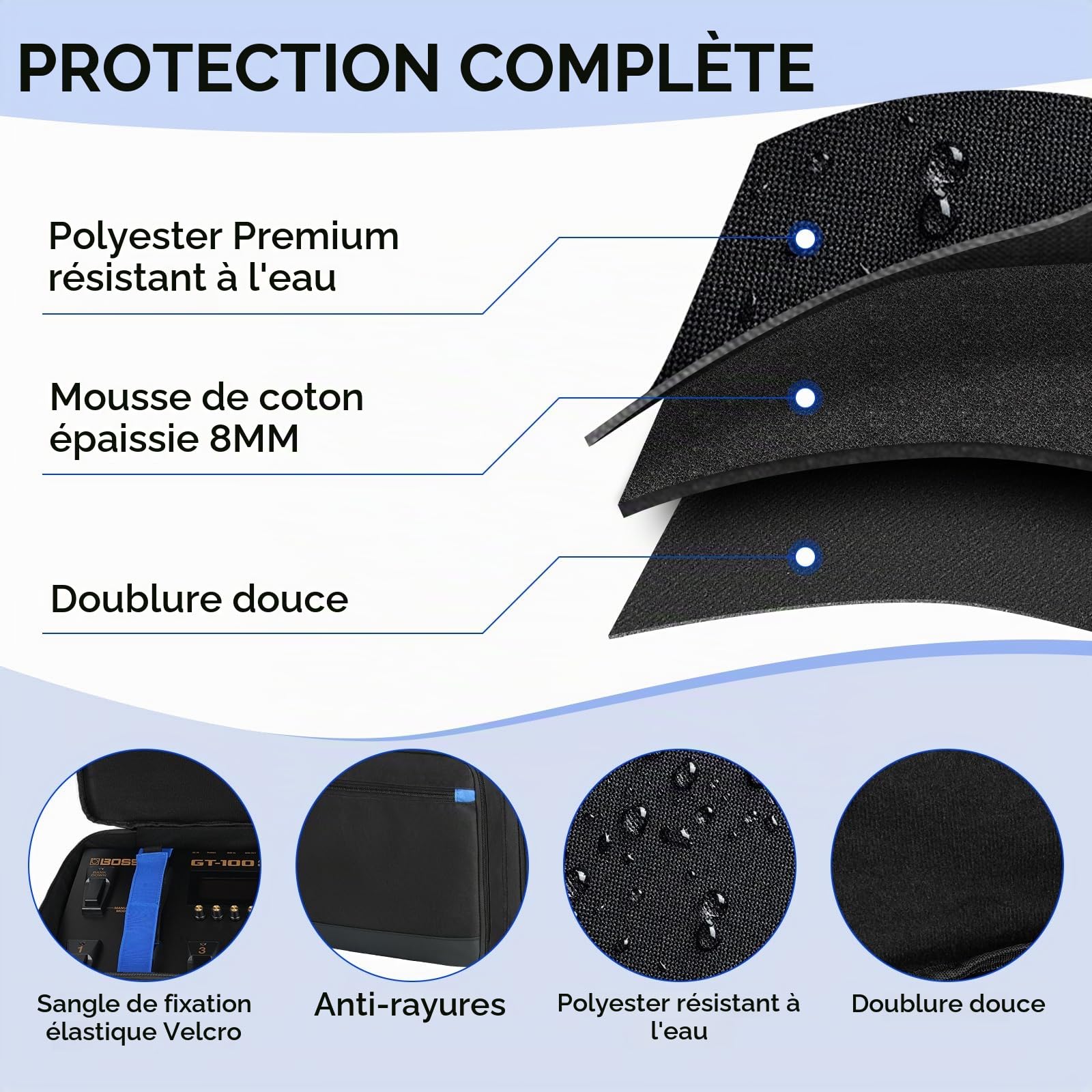 Sac de Transport Compatible avec pédale Multi-Effets Boss ME-90/GT-1000/GX-100/ME-80 avec Plusieurs Poches pour câble de Guitare et Accessoires (60 x 8,9 x 29 cm)