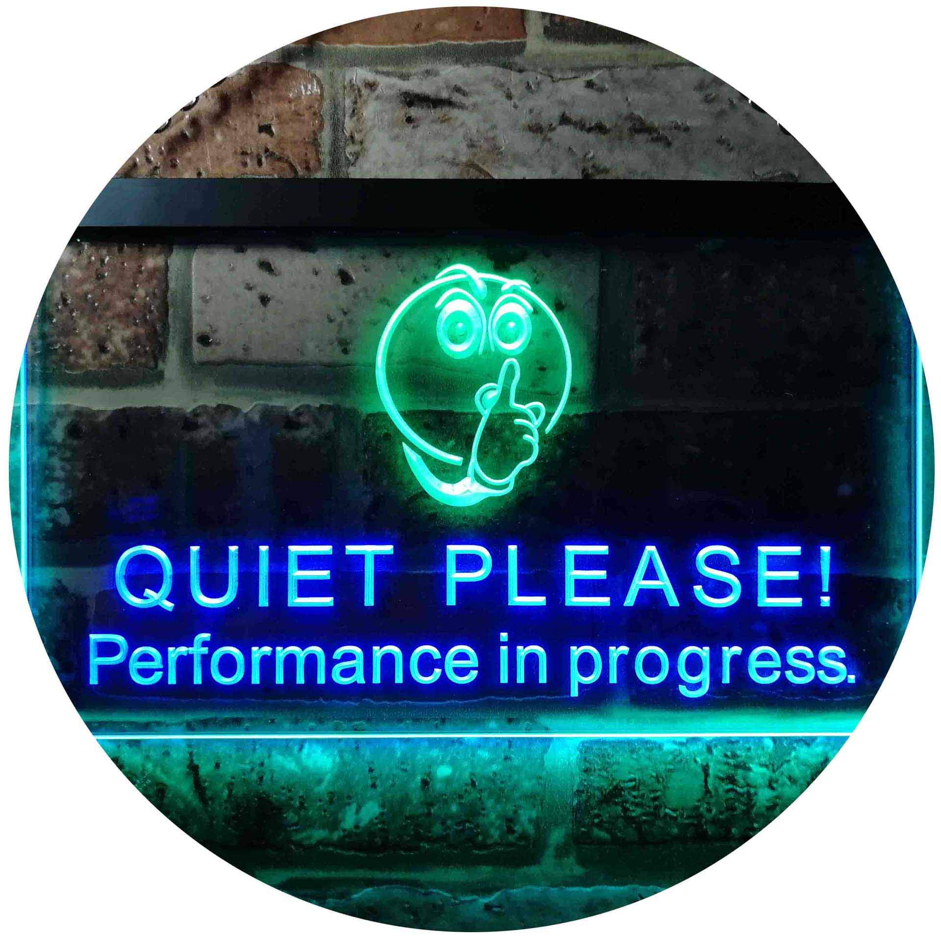 ADVPRO Recording Quiet Please Performance in Progress Dual Color LED Enseigne Lumineuse Neon Sign Vert et Bleu 600 x 400mm st6s64-i0106-gb