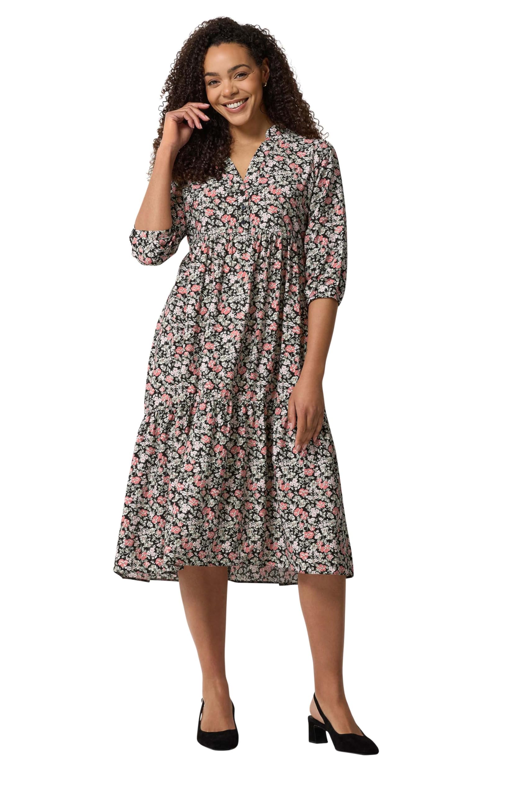 M&Co & Pink Floral Tiered Midi Dress - Women's