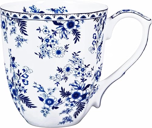 Miniatura 10 de Taza de café floral de porcelana de hueso de 14 onzas con asa, elegante taza de café, té, regalos de cumpleaños de Navidad para mujeres, hombres,