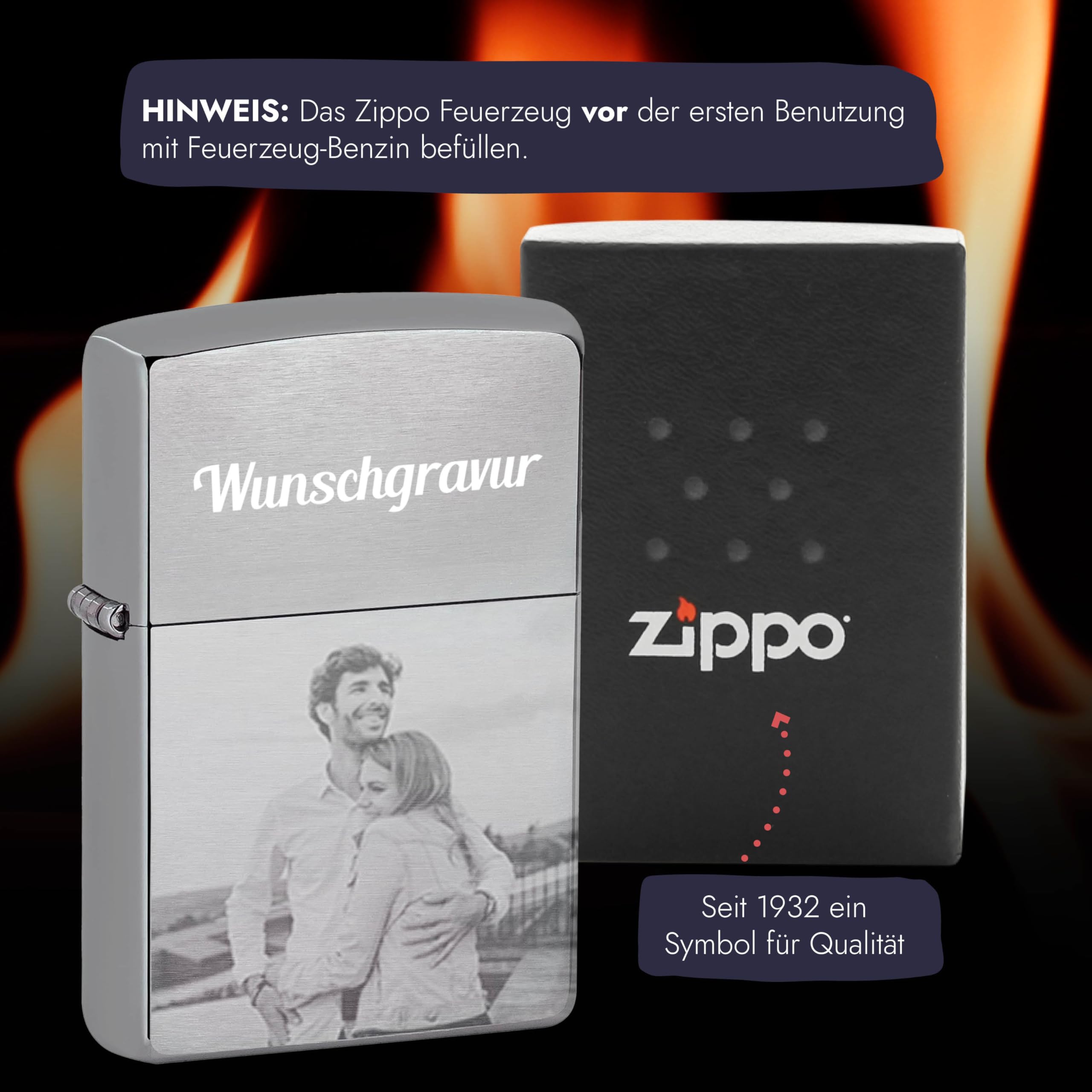 Zippo Feuerzeug mit Gravur - Zippo mit Gravur und Foto/personalisierte Geschenke für Männer - Geschenke für Papa - Vatertagsgeschenk für Papa - Fotogeschenke - Geschenkidee für Vatertag