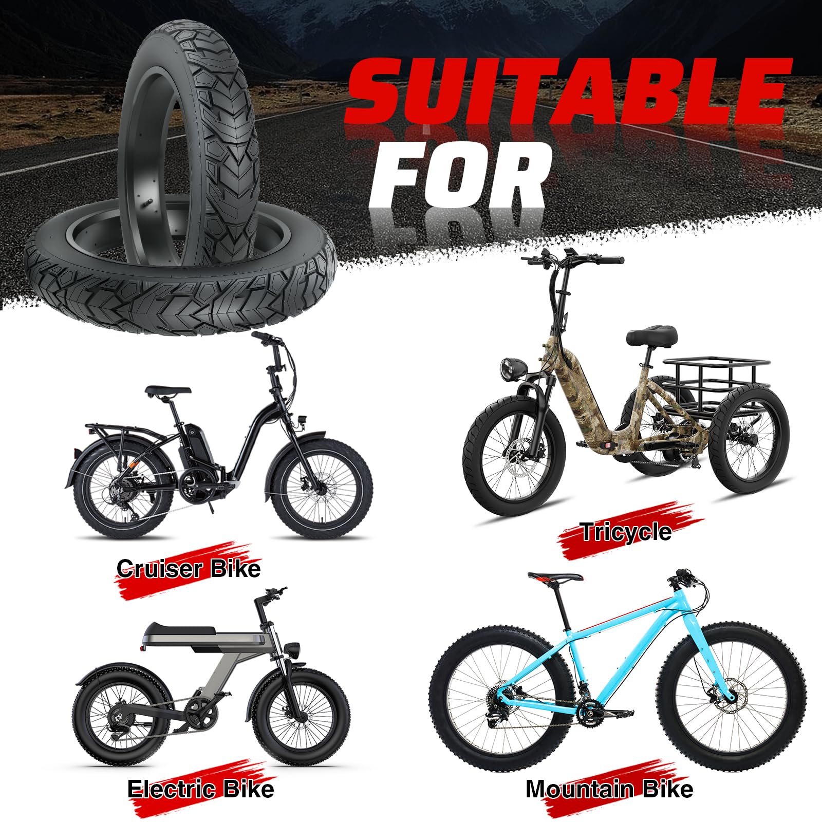 ZUKKA Fat Bike Tire 20/26 x 4,0 pollici Mountain Bike Tire Fat Tire 20/26 pollici Heavy Duty Deep Grooves Foldable Replacement All Terrain