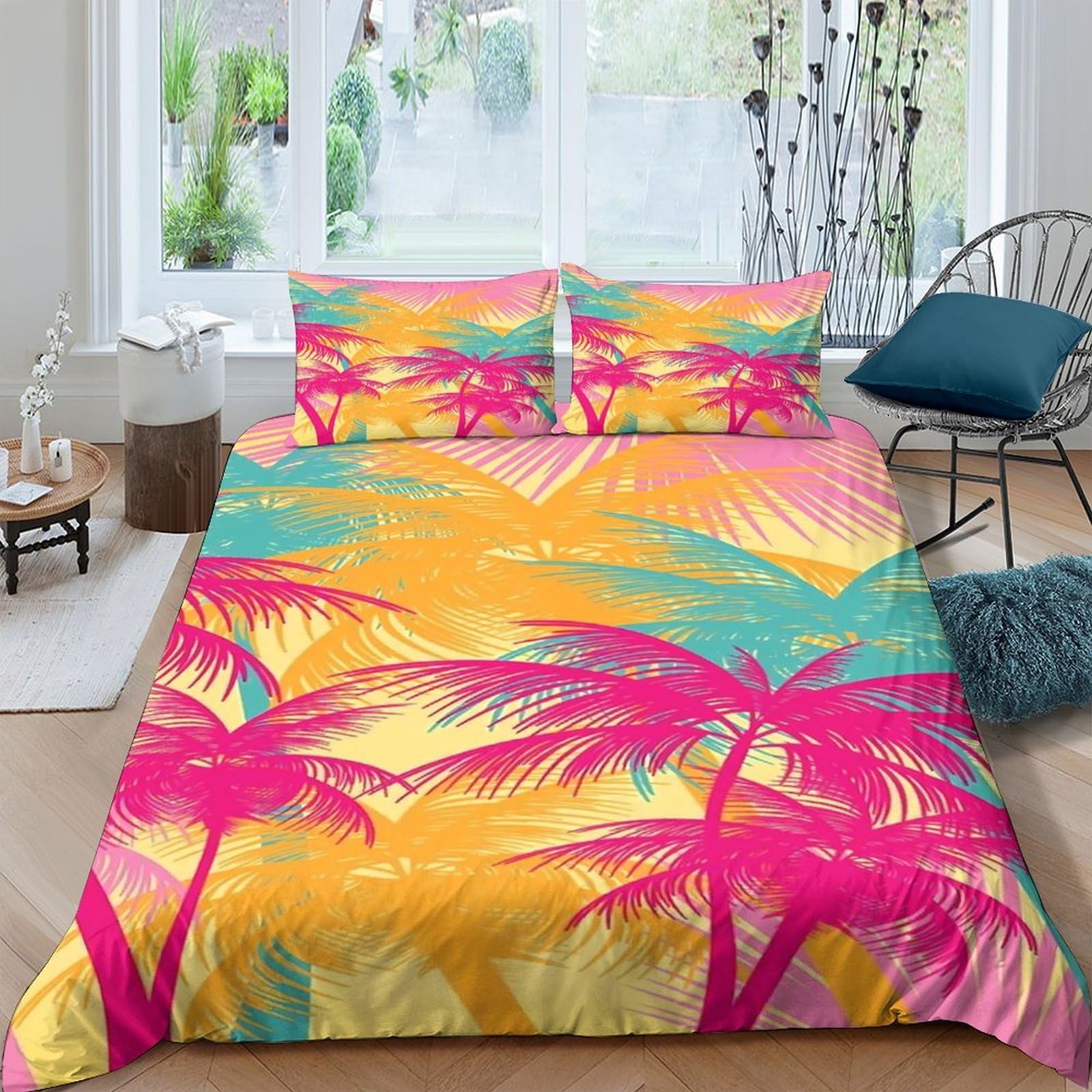 Ctjqhvkz Style-4 3D Printed Tropical Palm Sunset Fitted Sheet Microfiber Soft Breathable Vibrant Beach Mattress Cover For Bedroom Dorm Decor Single（135X200cm）