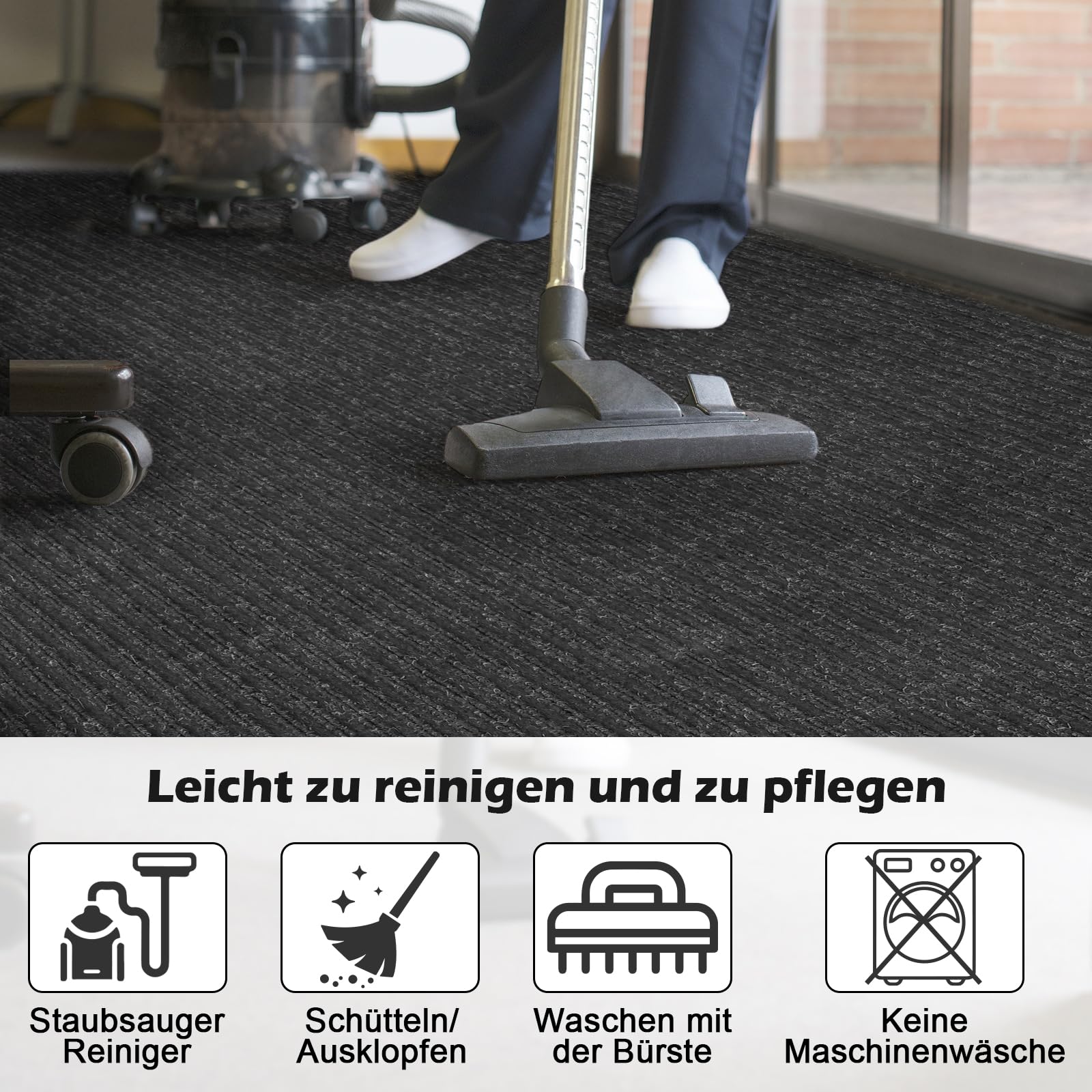 uyoyous Teppich Läufer Flur, rutschfest Schmutzfangmatte Meterware, 90×300 cm Streifenmuster Teppichläufer Küchenteppich, Waschbar Flurteppich für Eingänge, Küche, Wohnzimmer, Korridor-Schwarz