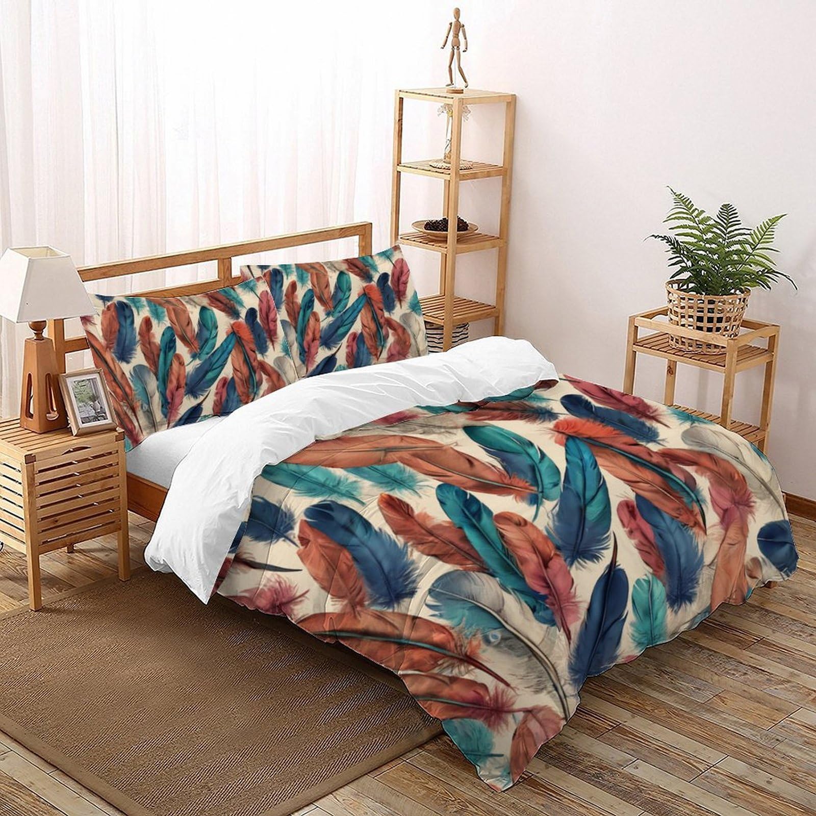Housse de couette plumes bleues 220x240cm facile d'entretien avec zip invisible