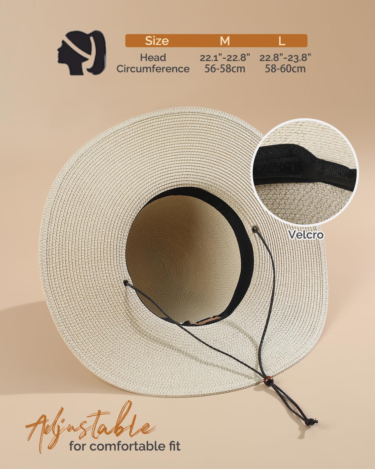 Creekstone Strohhut für Damen, Sonnenhut Breite Krempe, UPF 50+ UV Sonnenschutz, Faltbar Floppy Sommer-Strandhüte mit Windband