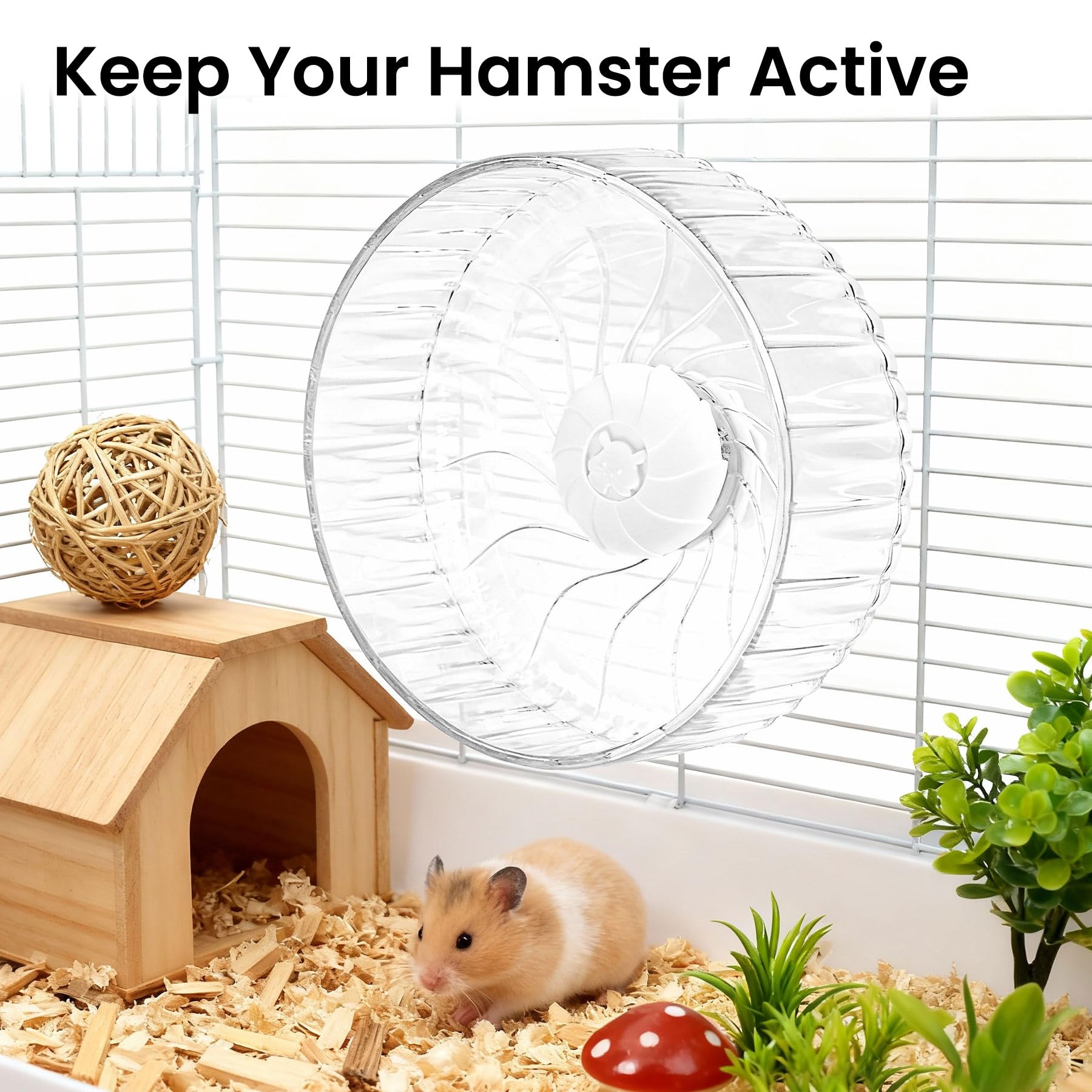 Silent Hamster Wheel, 8in Hamster Wheel No Stand, Double-Bearing Quiet Spinner for Syrian Hamsters, Hedgehogs, Mice & Small Pets, Clear - image 2