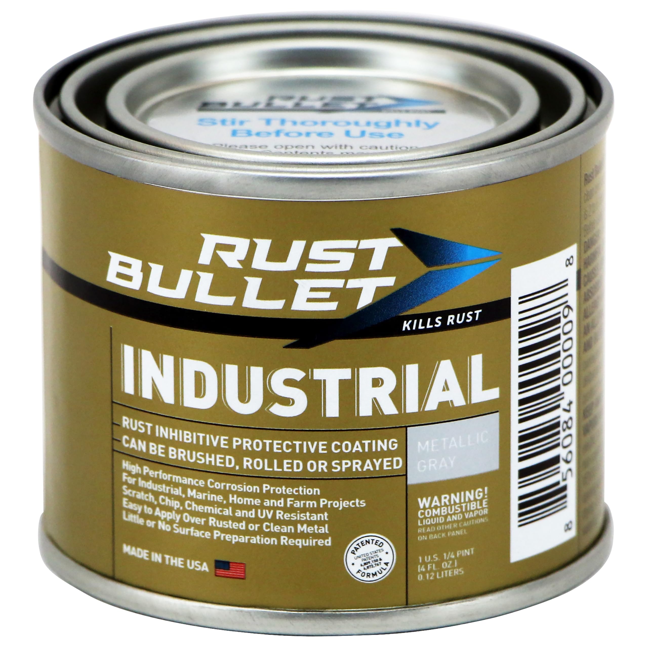 RUST BULLET Industrial - Metallic Gray - 1/4 Pint - Rust Preventative Coating for Industrial, Marine, Home and Farm Projects, Chip and UV Resistant,