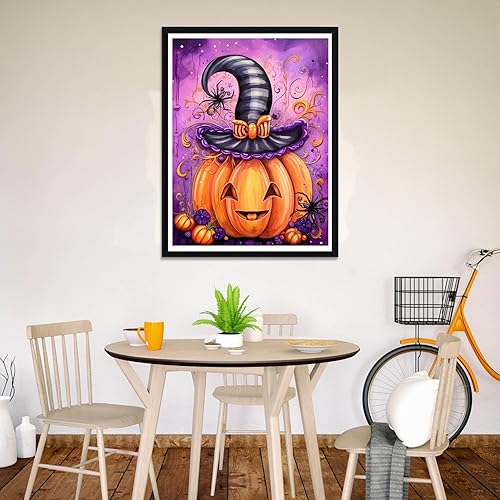 Miniatura 3 de Wergund - Pintura de diamantes de imitación de calabaza de Halloween, kits de pintura de diamantes para adultos y niños, bordado de diamantes de