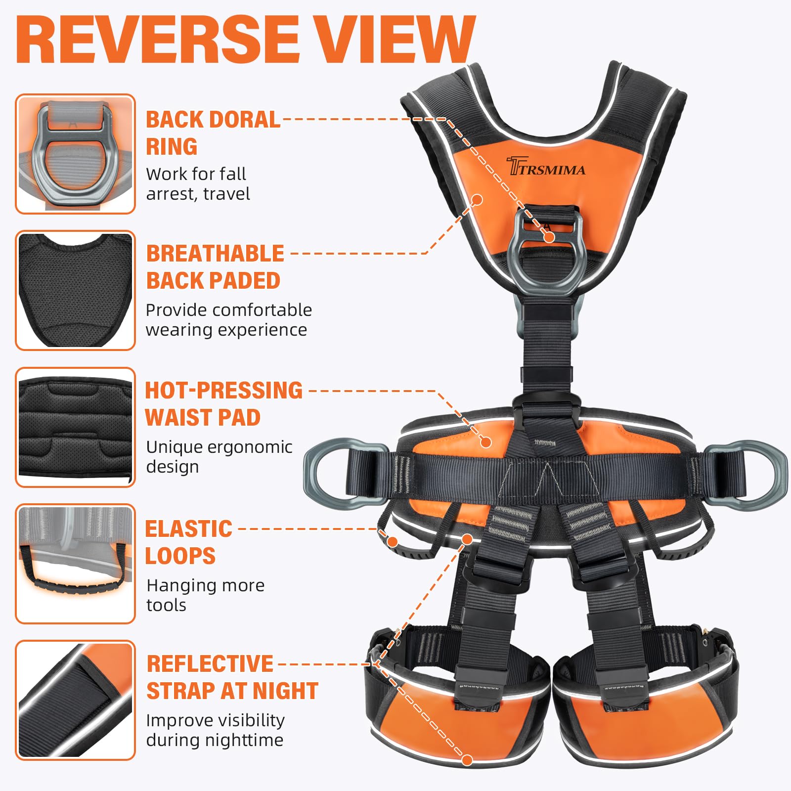 TRSMIMA Safety Harness Fall Protection - Roofing Full Body Climbing Harness — Amazon image 3