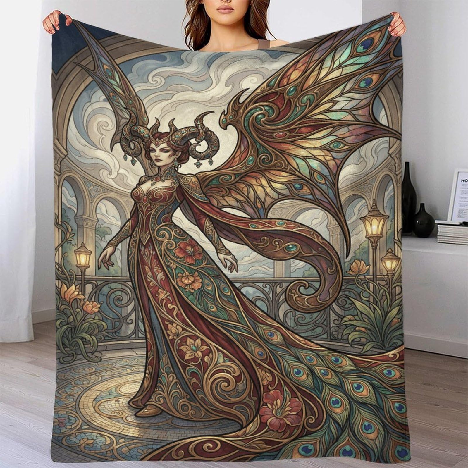 H3B8U2Y5 Art Nouveau Mucha Demon Queen Warm Throw Blanket, Bedroom Nap Use