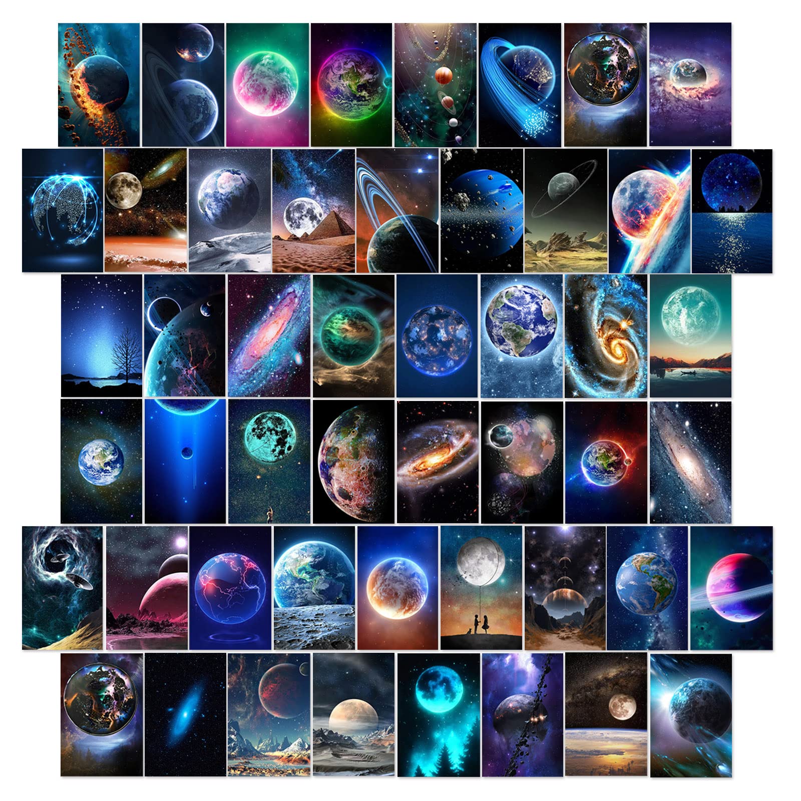 50PCS Space Wall Collage Kit Aesthetic Universe Pictures for Home Room Decoration Colorful Earth Starry Sky Collage Kit Art Gift for Adult Kid