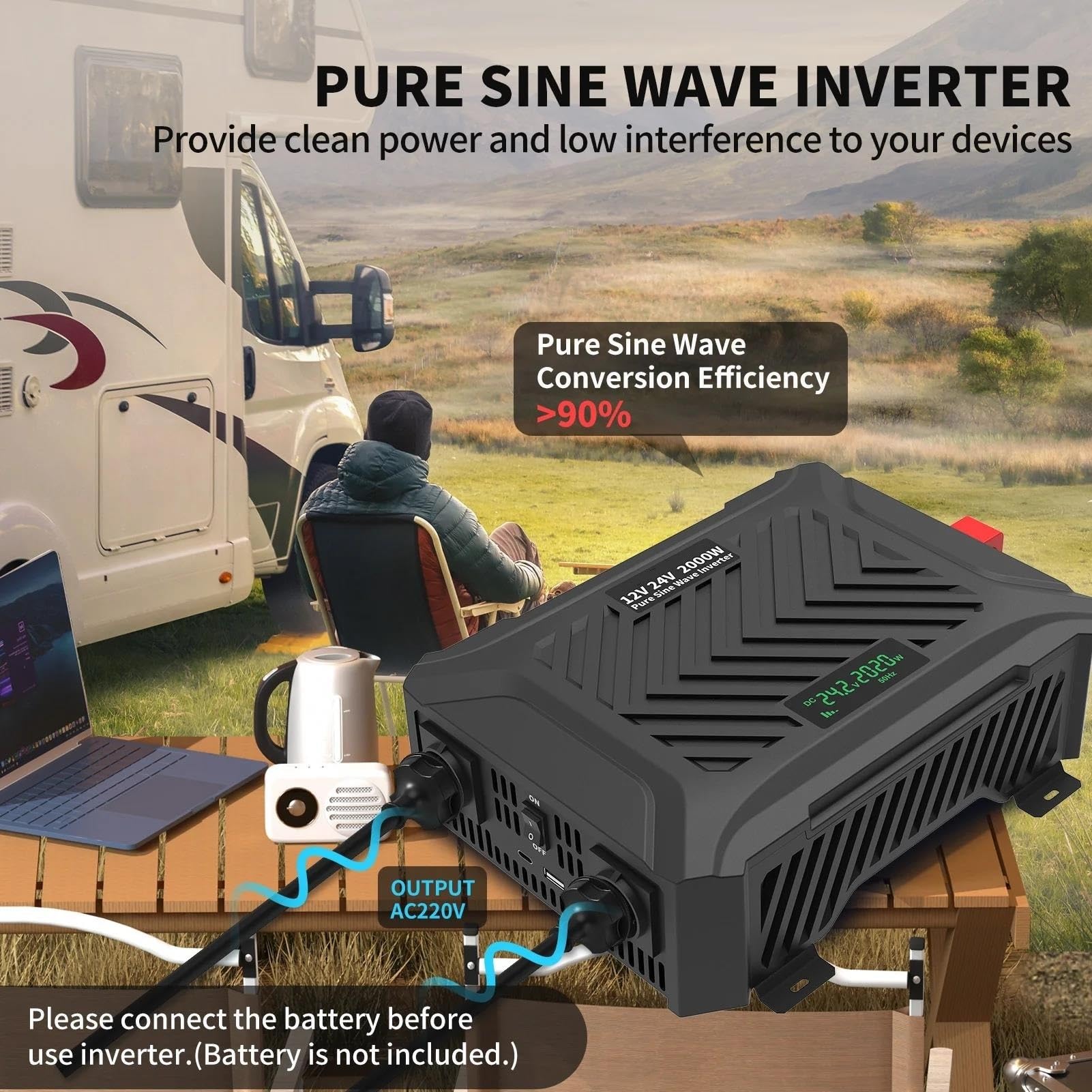 Inversor Onda Pura Inversor De Onda Sinoidal Pura De 12V 220V Doble Inversor Potencia Continua De 12V 24V Potencia Máxima De 4000W 50 Hz Enchufe ropeo
