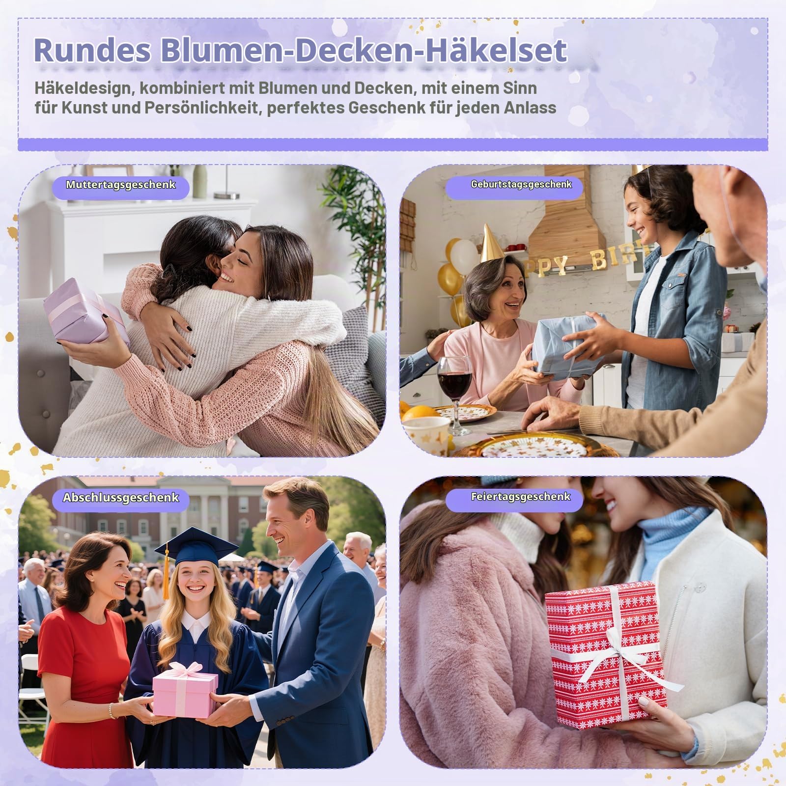 Aeelike Decke Häkelset für Anfänger, Häkelset Blumenstrauß Decke, Weich Handgefertigtes Faltbares Häkelstrauß, Häkeln Set Babydecke Geeignet für Geburtstag, Heimdekoration, Maiglöckchen
