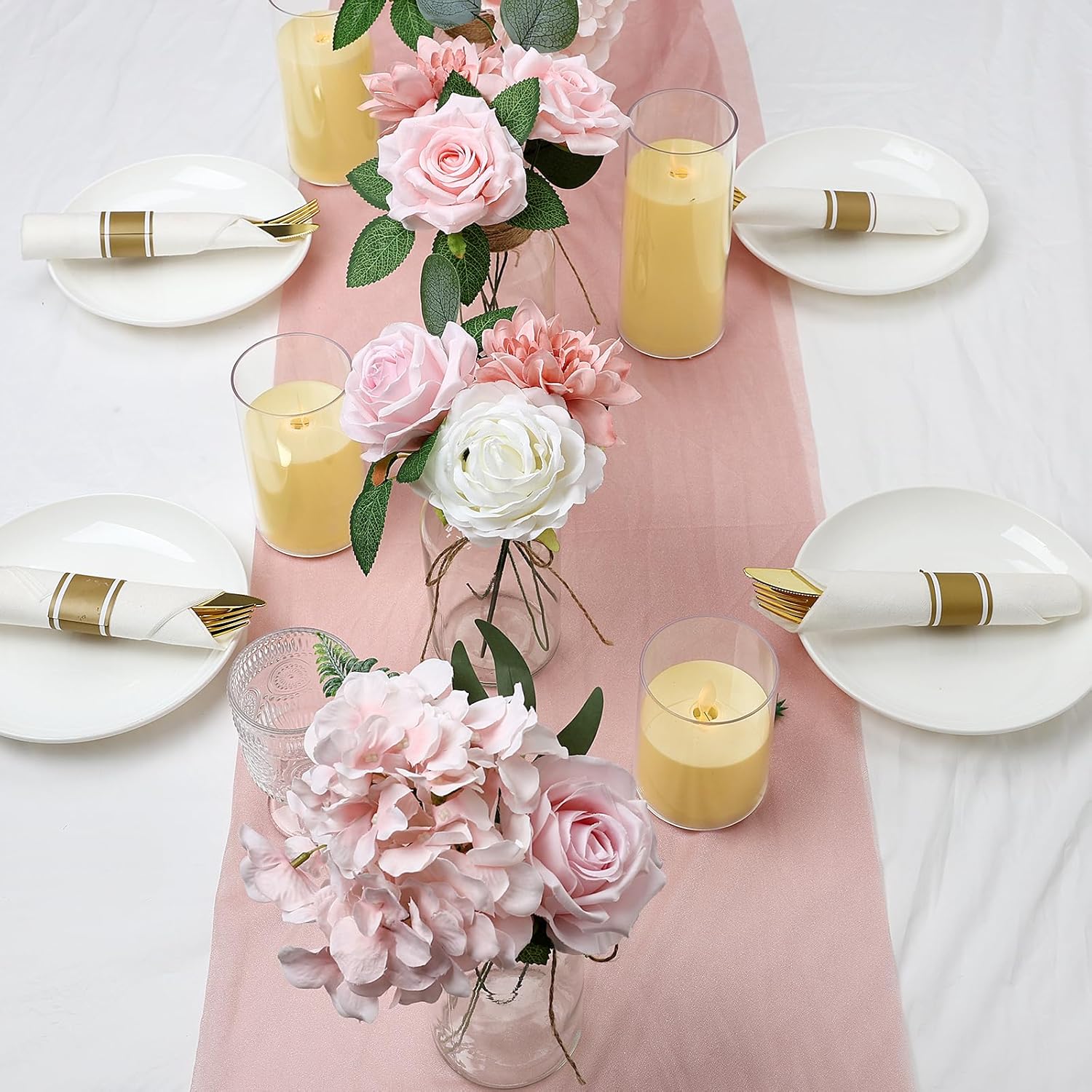 80Pcs Artificial Flowers Combo Set, Fake Silk Flowers Decor with Stems for DIY Roses Wedding Party Centerpieces Bridal Bouquets Cake Decorations Arrangements Indoor Outdoor(Blush Pink)