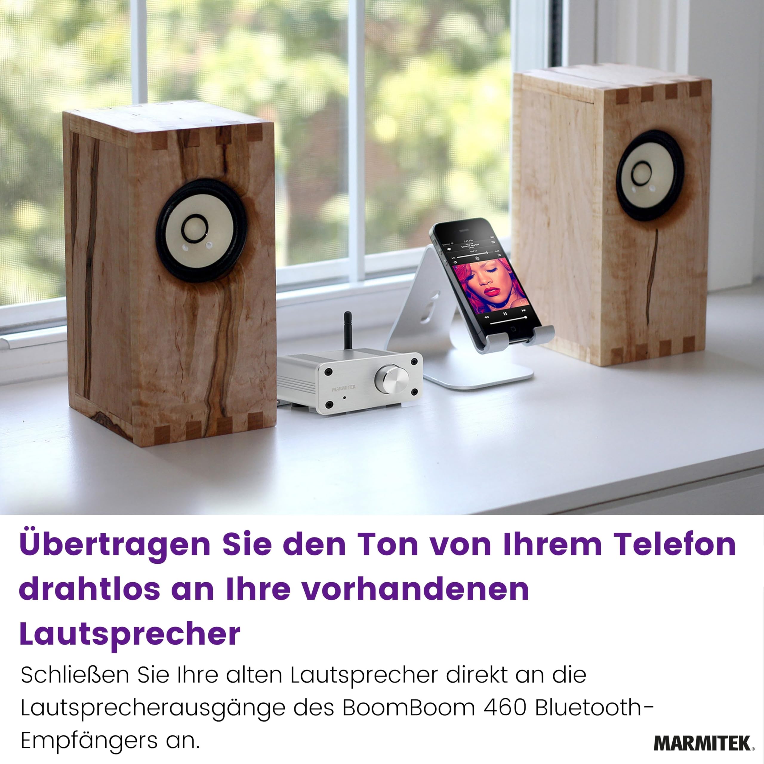 Marmitek BoomBoom 460 - Bluetooth Empfänger mit digitalem Verstärker - Bluetooth Audio Receiver aptX und AUX Eingang - für passive Lautsprecher - Stereo Mini Verstärker | Bluetooth Audio Receiver mit aptX und AUX Eingang für passive Lautsprecher, Stereo M