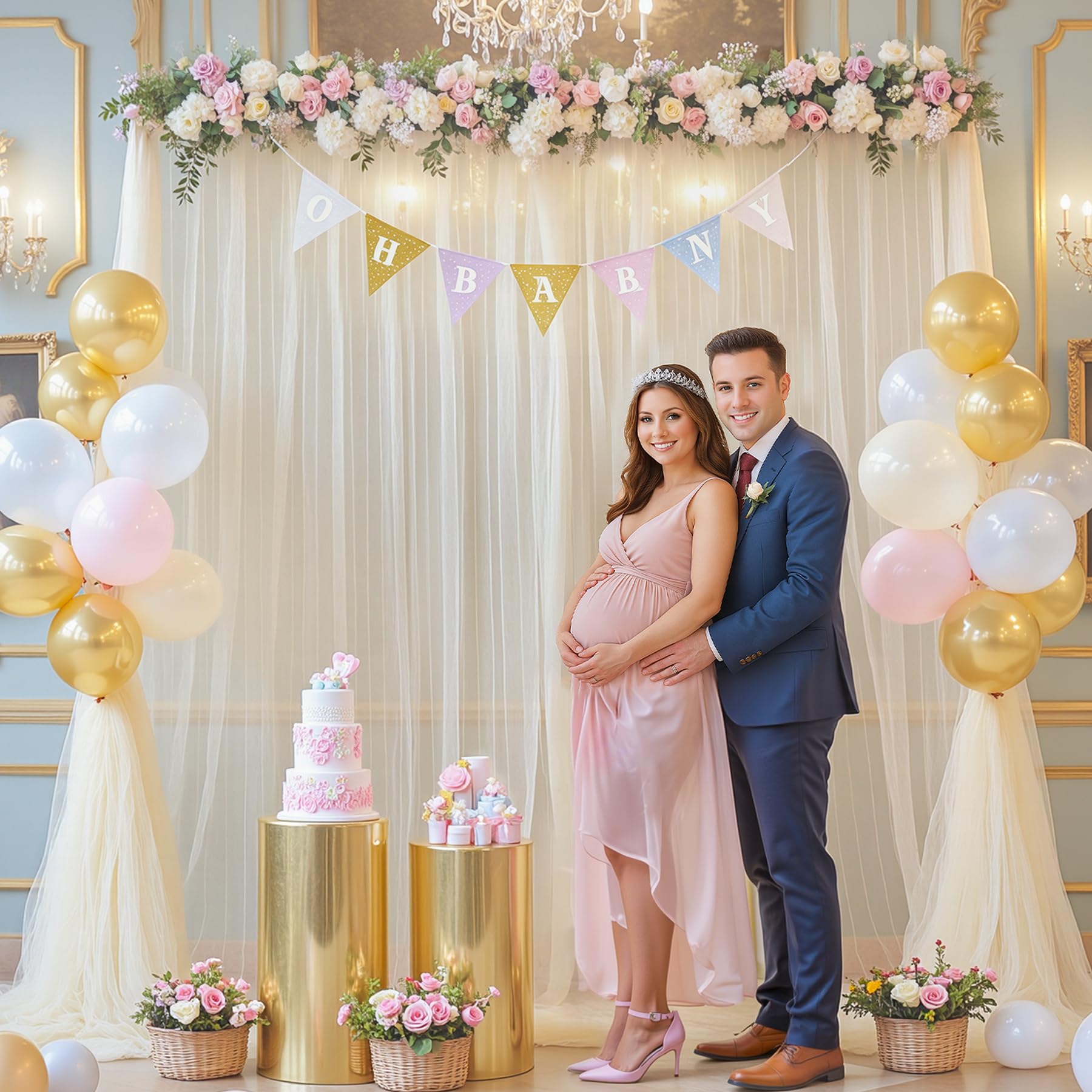 Szampański kolor przezroczysty zasłony na baby shower ślub urodziny tiul tło na imprezę sesję zdjęciową dekoracje tła 3 m x 2,4 m