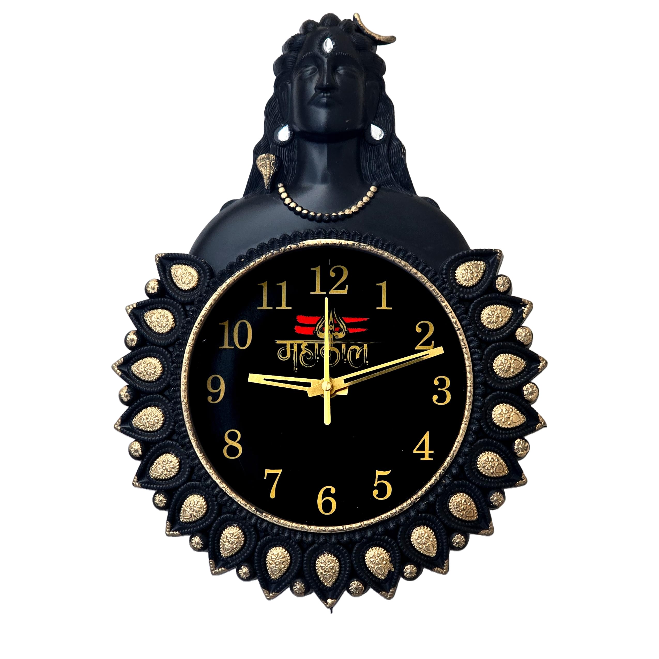 Mahakal Lord Shiva Decorative Wall Clock | Spiritual Shiv Ji Analog Quartz Timepiece | Antique Black & Gold Finish |Wall Décor for Living Room, Pooja Room, Office & Housewarming Gift-image-33